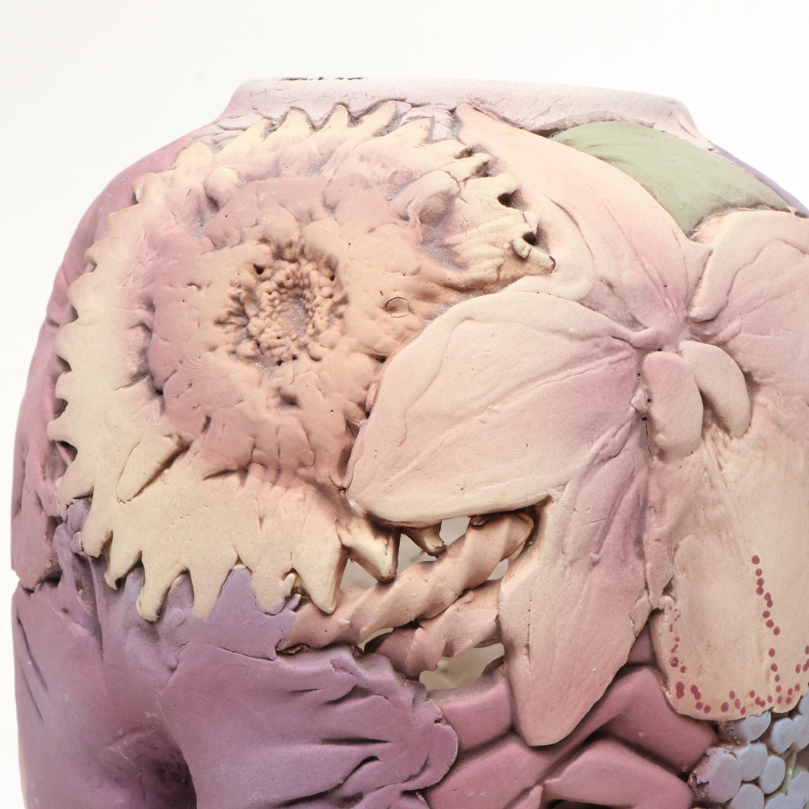 John Davis Handmade Floral Perforated Ceramic Vase, 2002