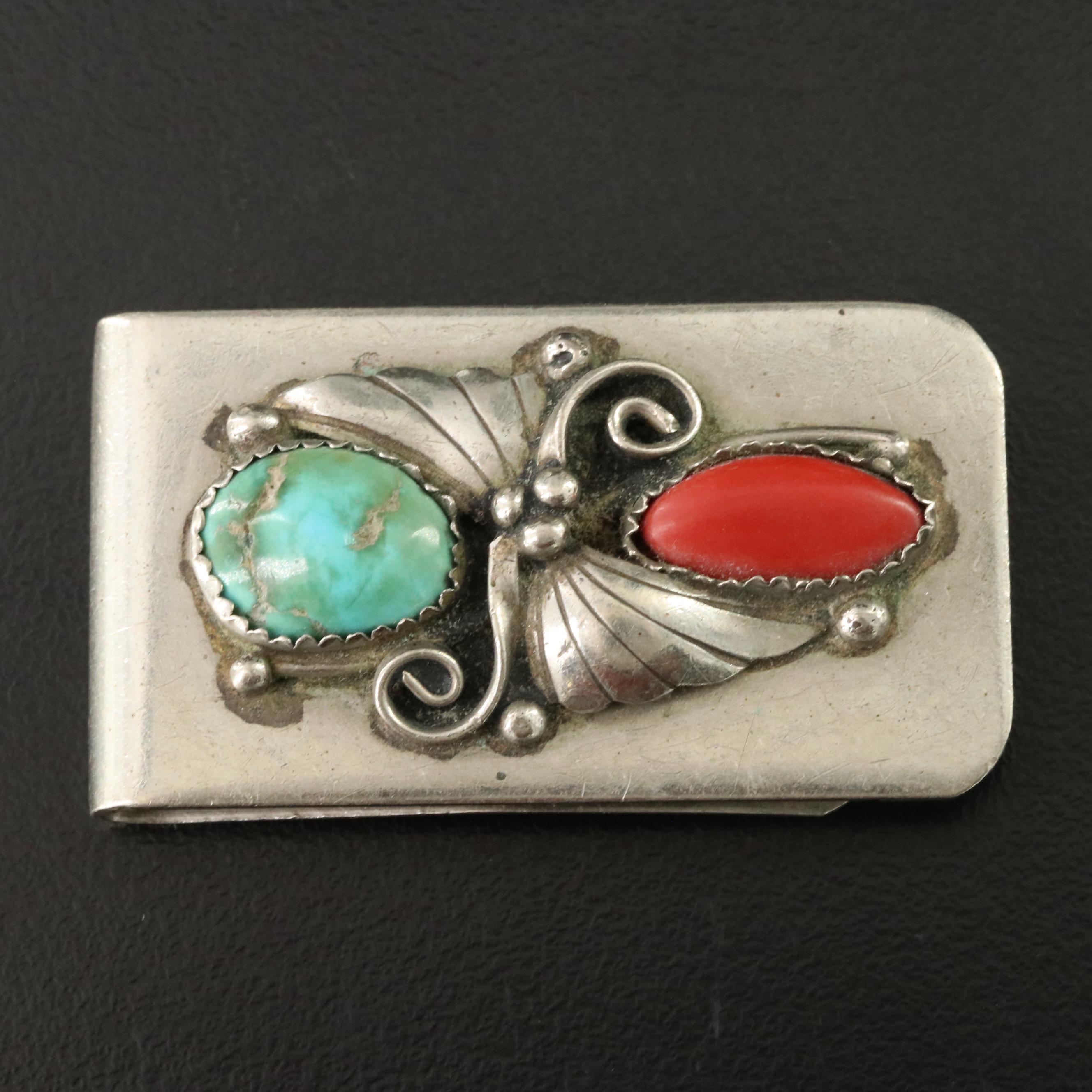 Southwestern Turquoise and Faux Coral Money Clip