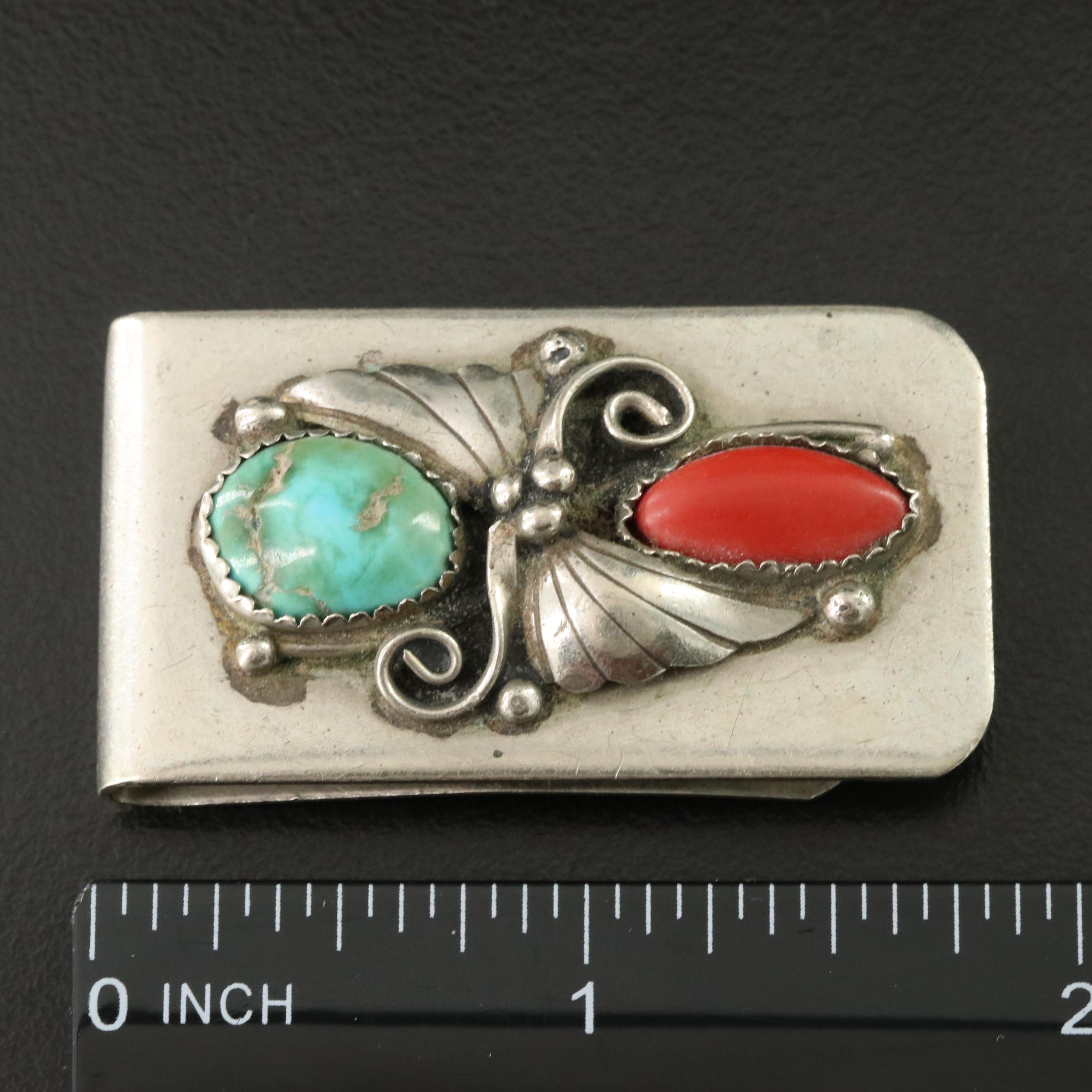 Southwestern Turquoise and Faux Coral Money Clip