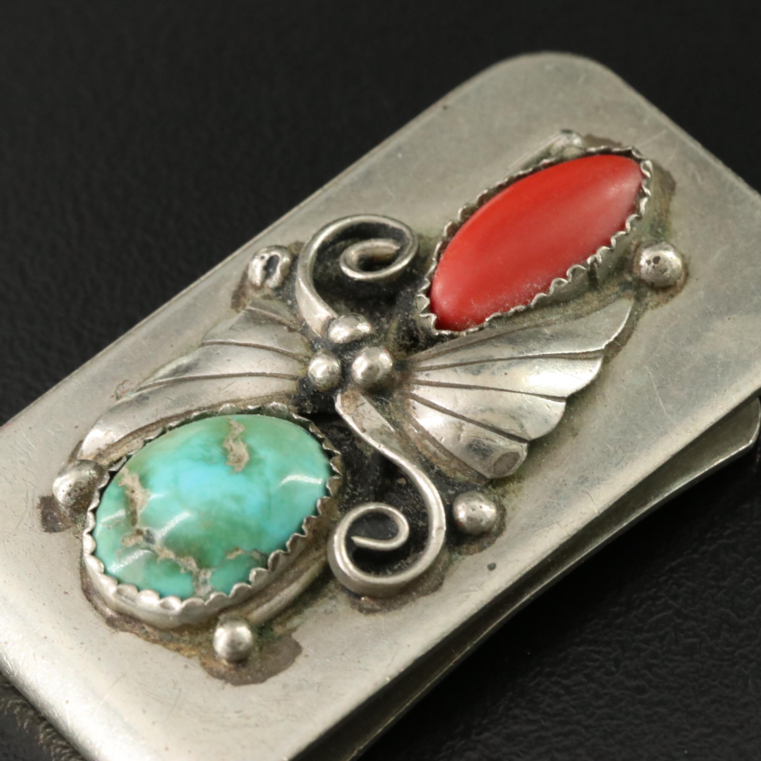 Southwestern Turquoise and Faux Coral Money Clip