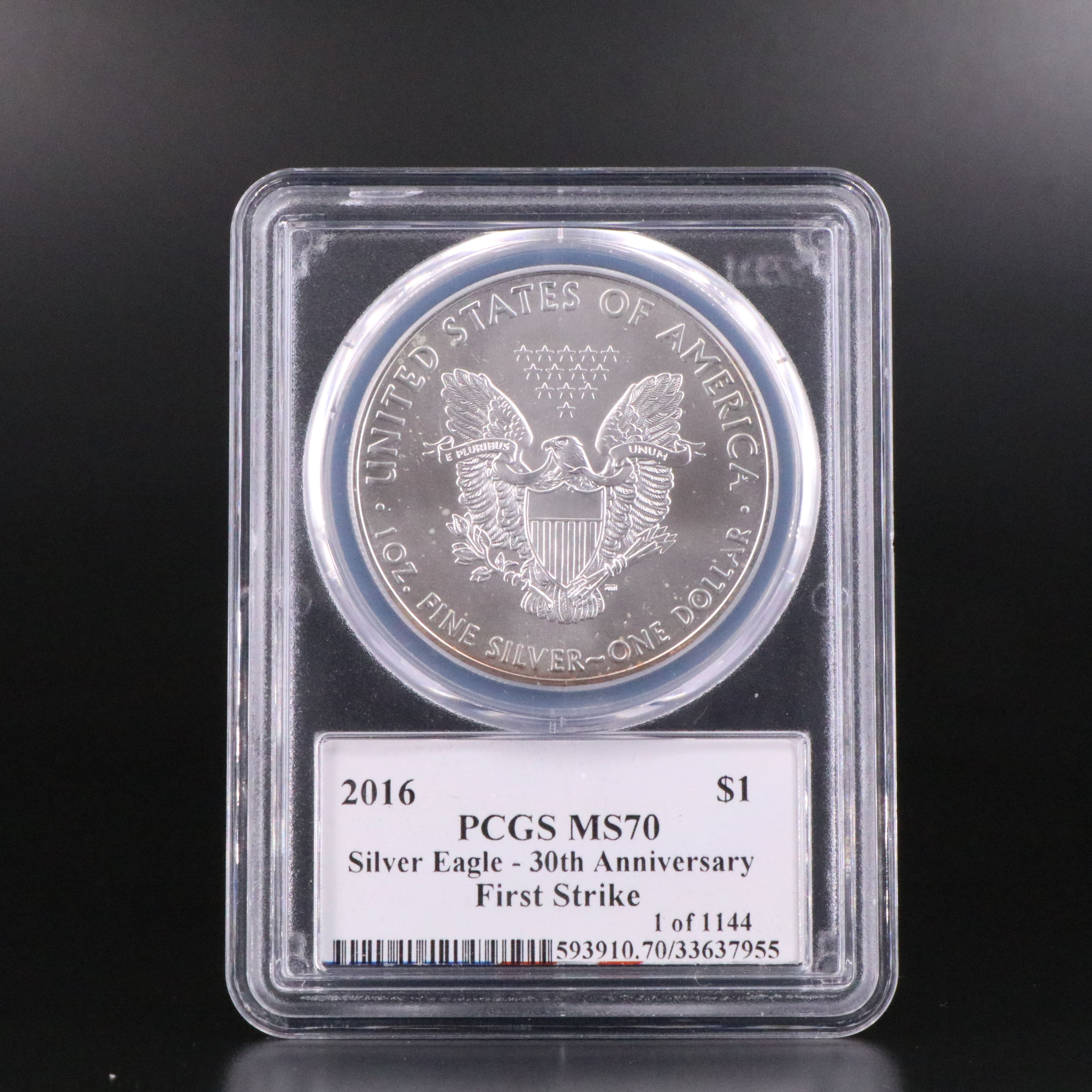 PCGS Graded MS70 2016 American Silver Eagle, Signed Slab Label