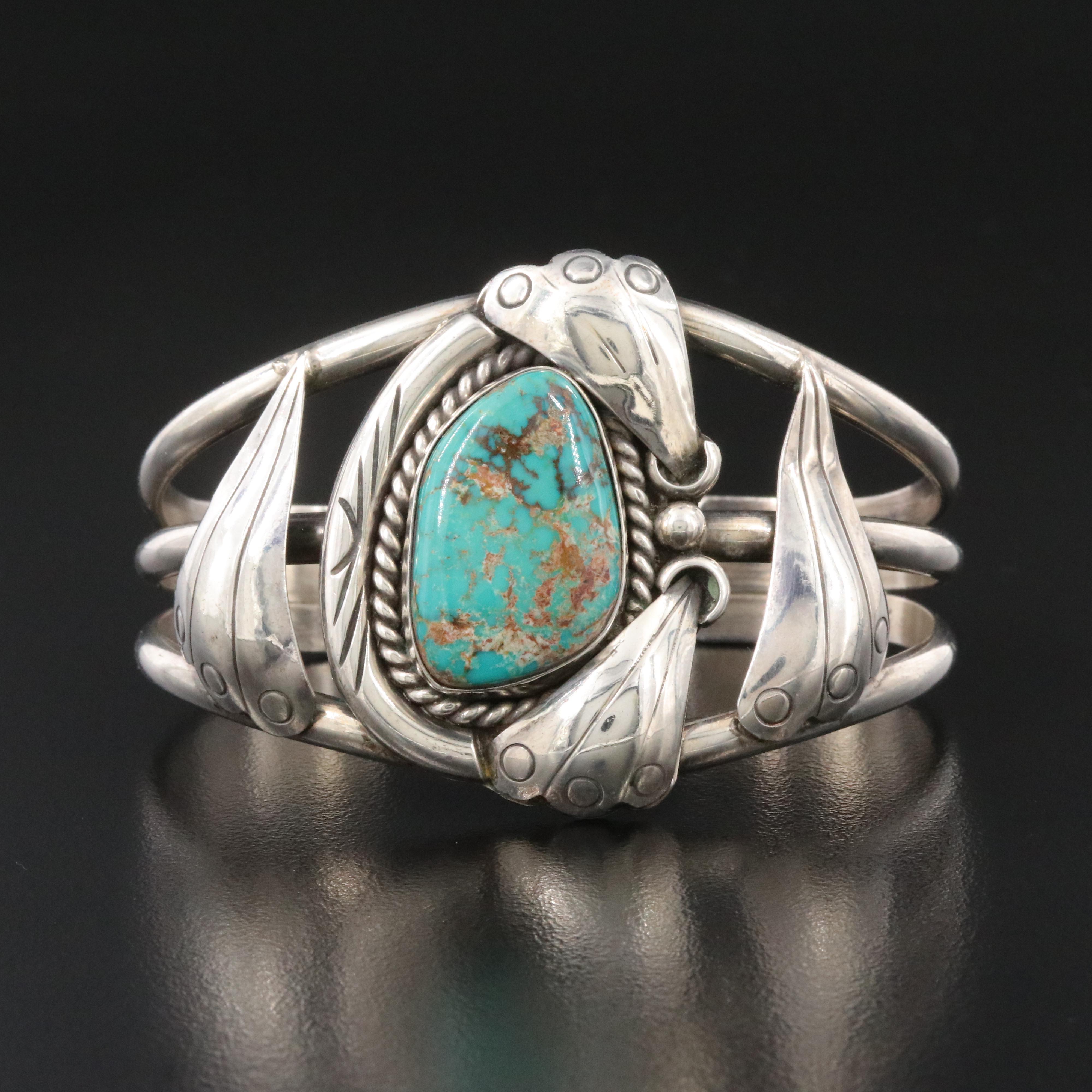 Southwestern Sterling Turquoise Appliqué Cuff Bracelet