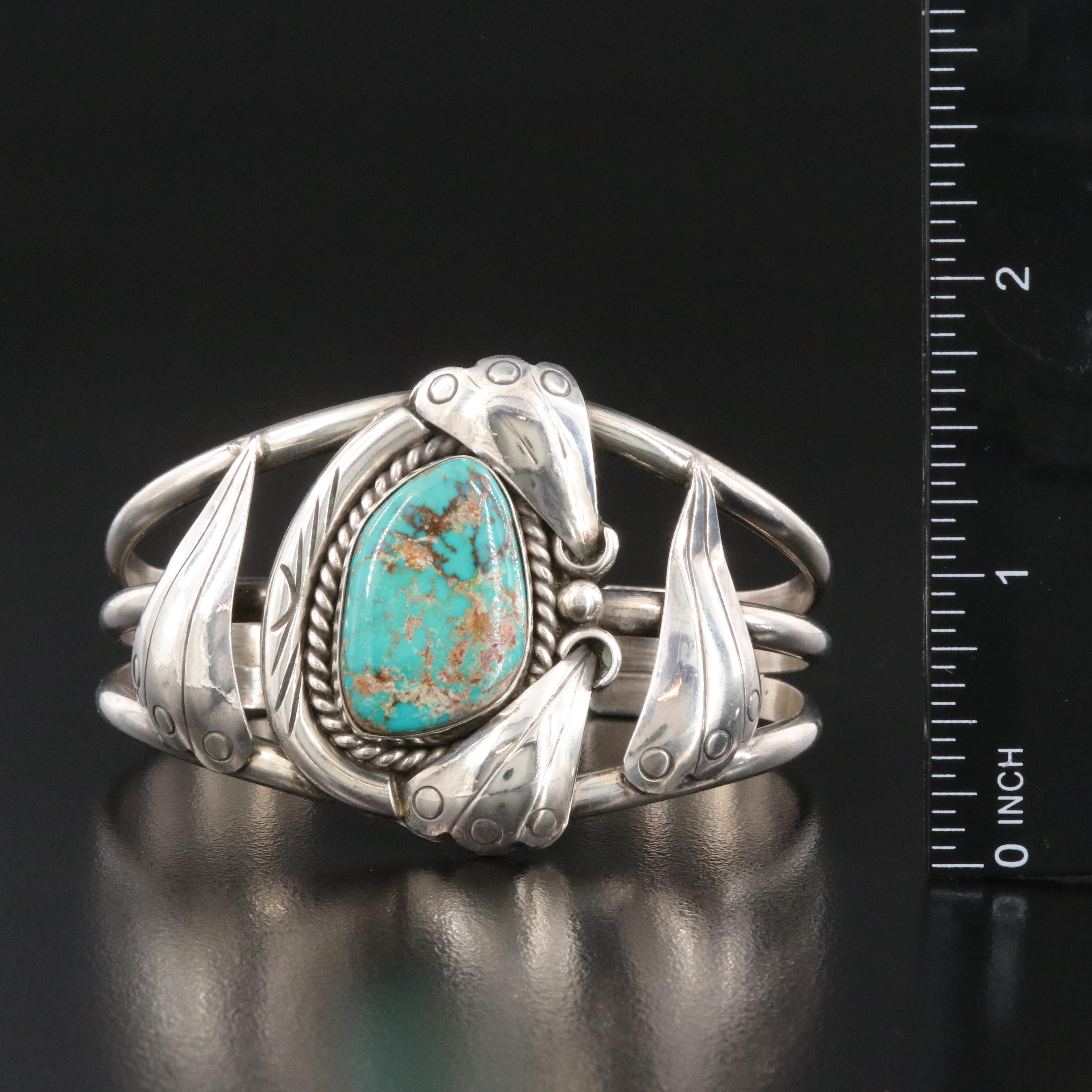 Southwestern Sterling Turquoise Appliqué Cuff Bracelet
