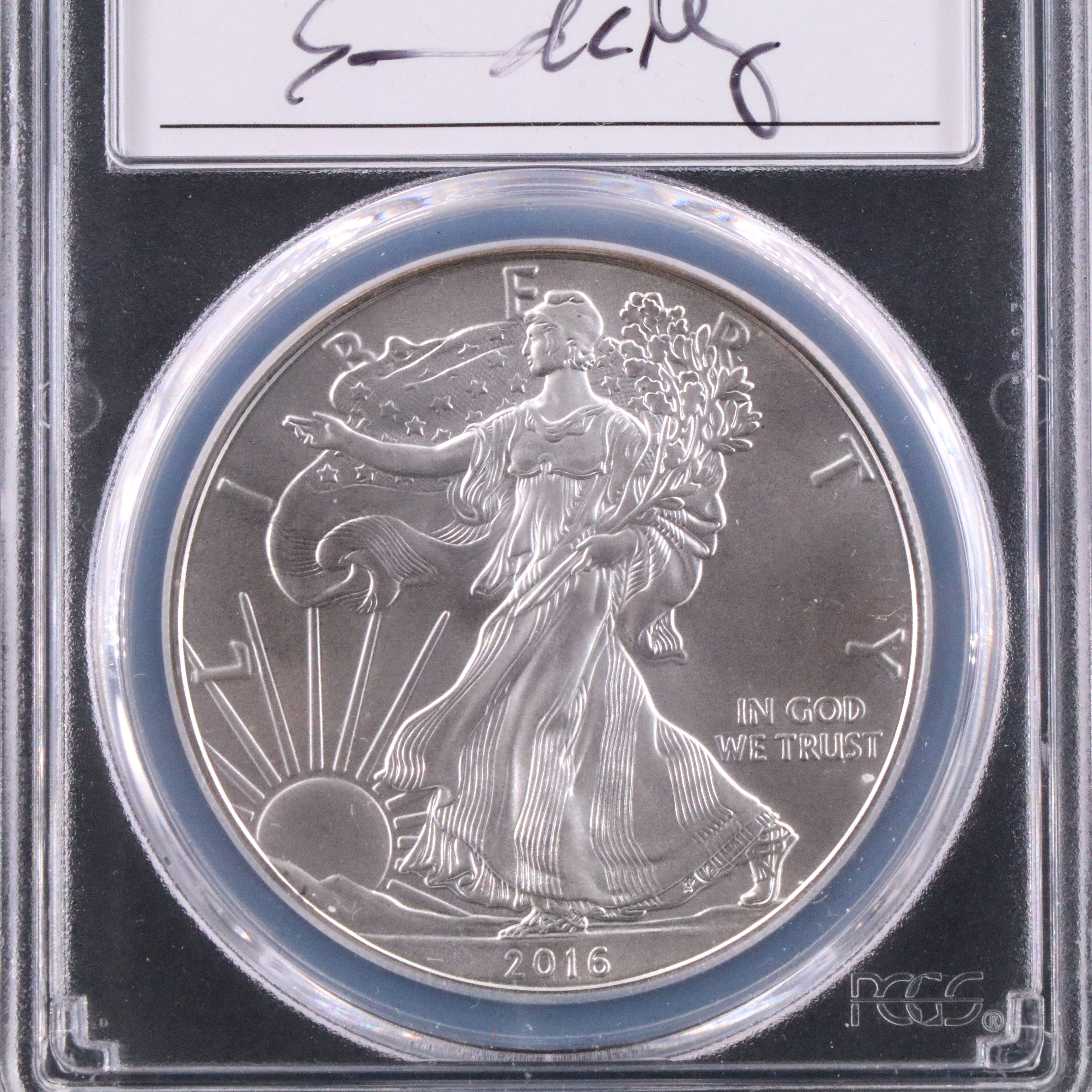 PCGS Graded MS70 2016 American Silver Eagle, Signed Slab Label