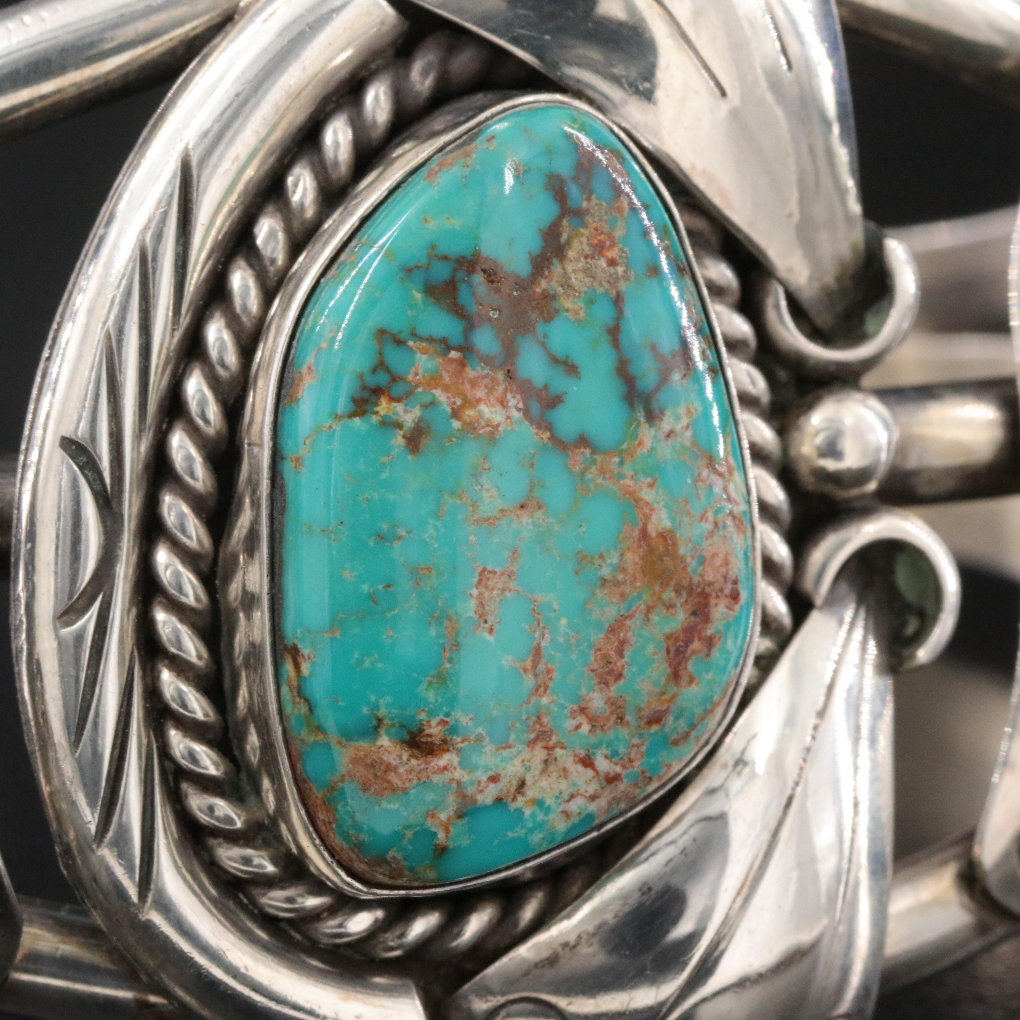 Southwestern Sterling Turquoise Appliqué Cuff Bracelet