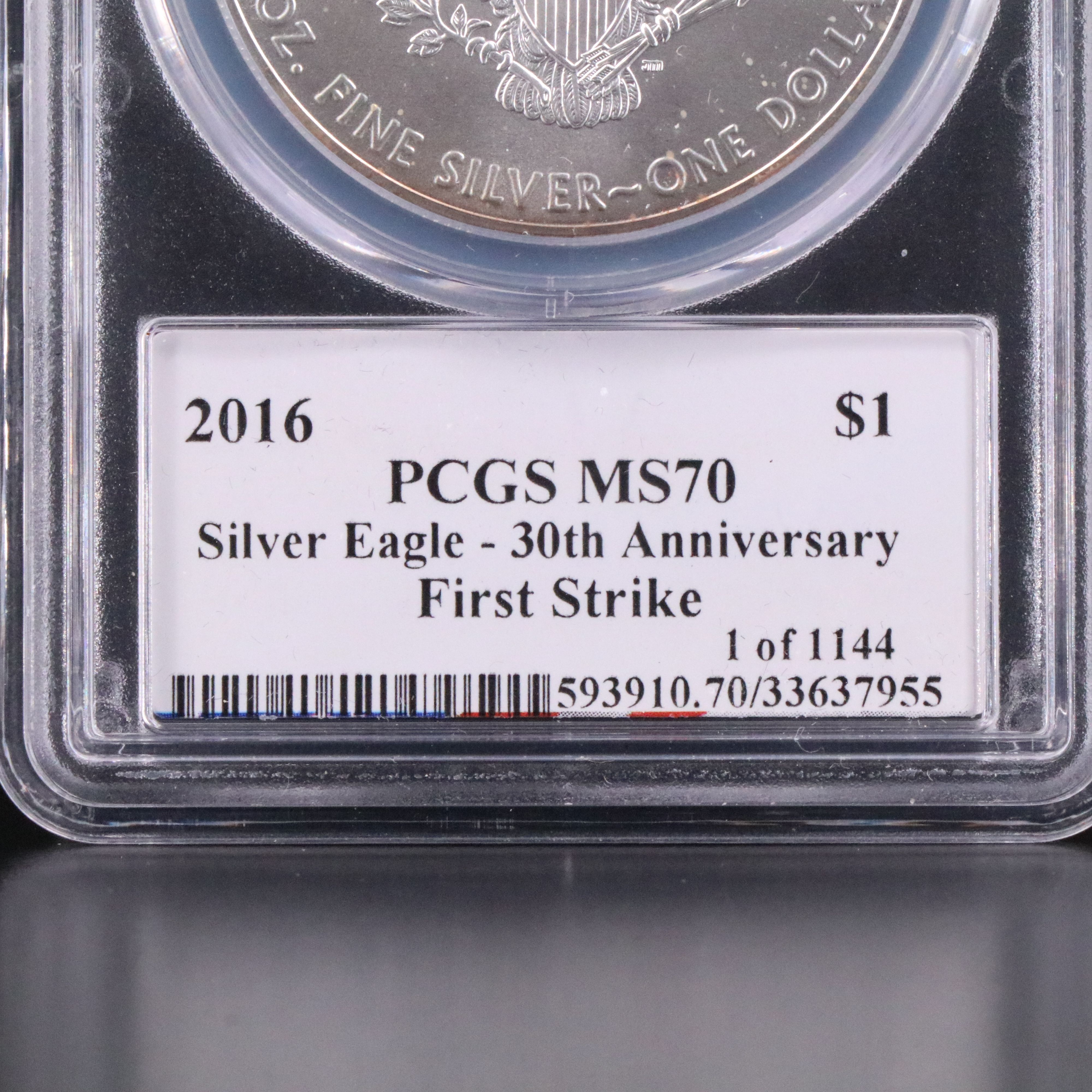 PCGS Graded MS70 2016 American Silver Eagle, Signed Slab Label