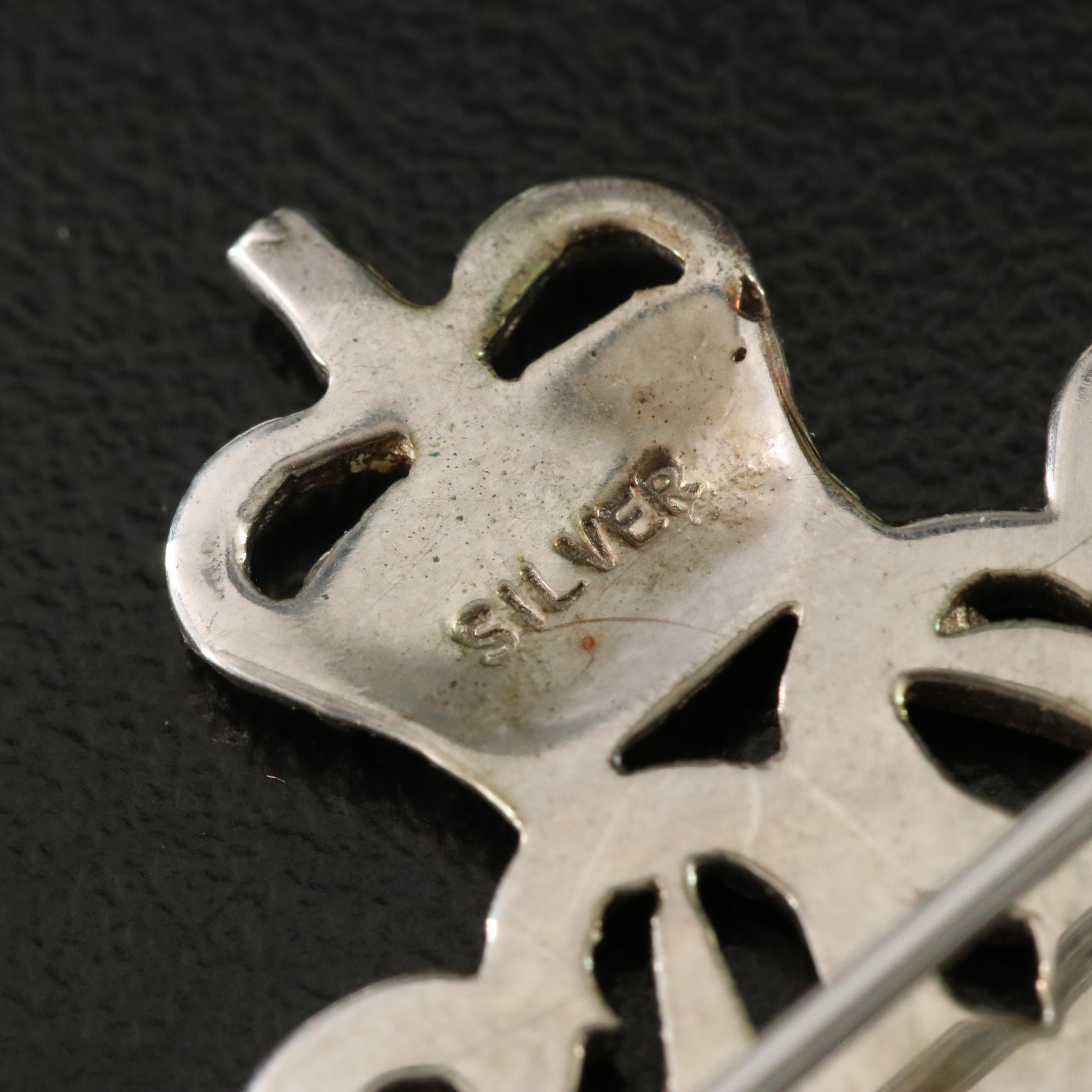 Sterling Rhinestone and Enamel Monogrammed Crown Brooch