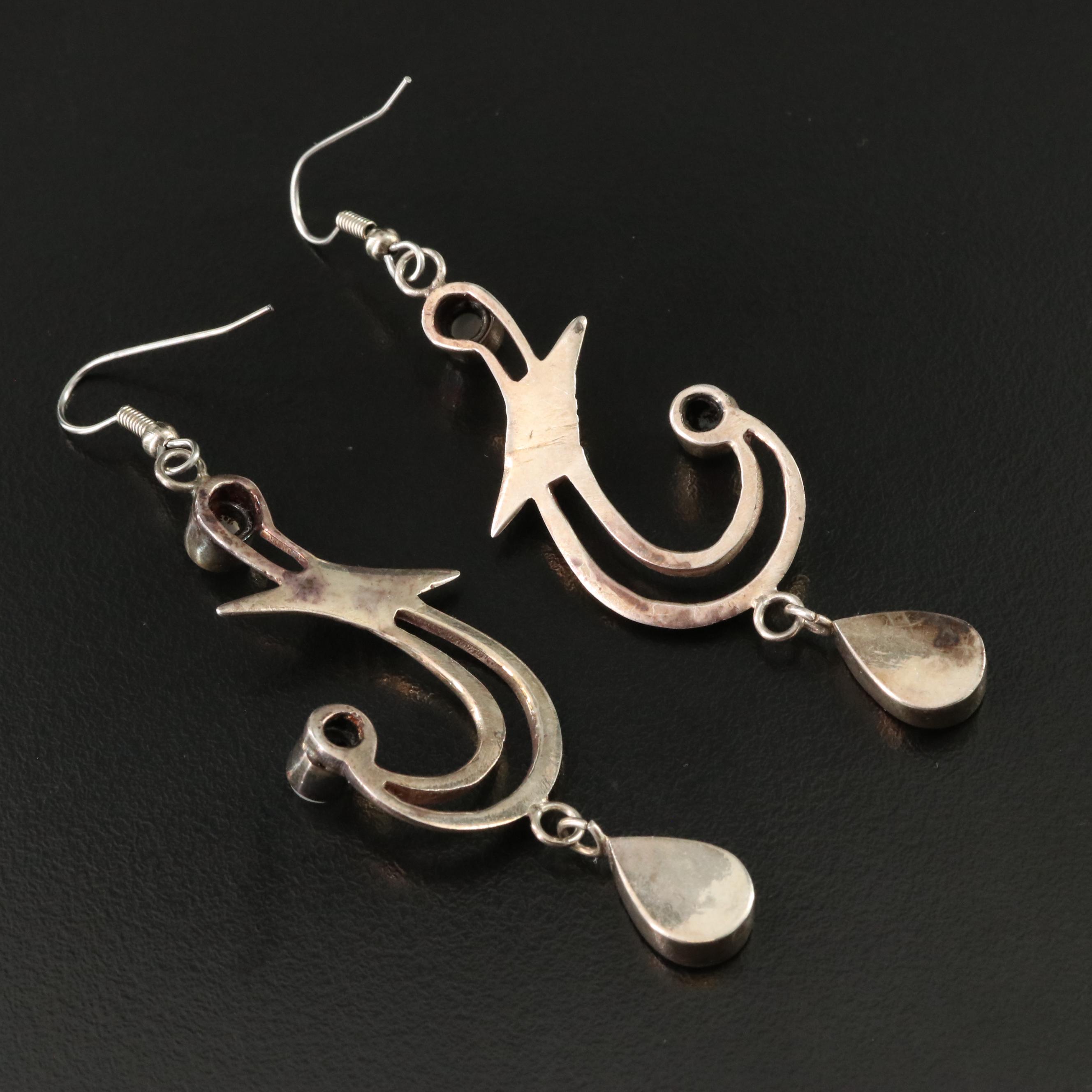 Sterling Black Onyx and Moonstone Makau Earrings