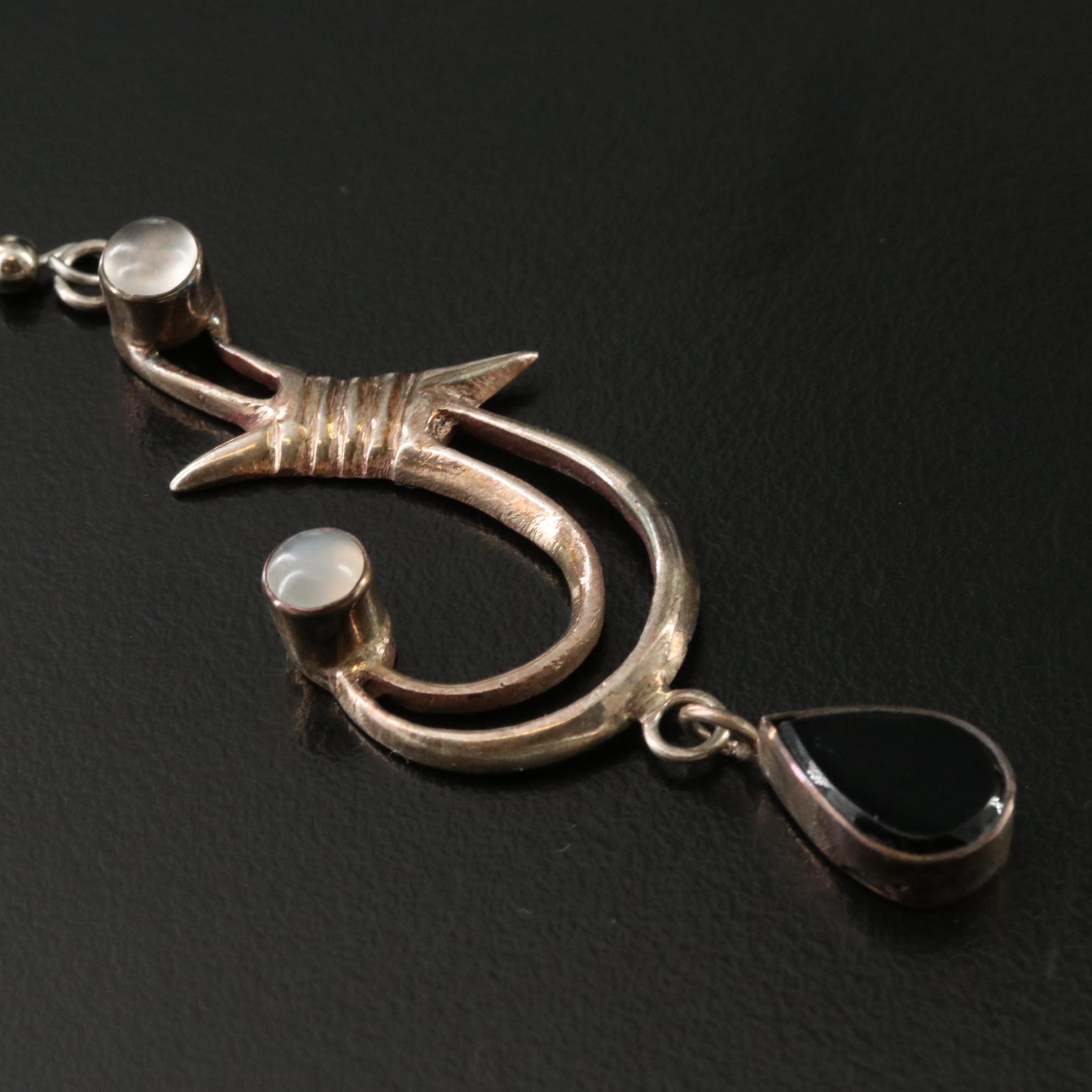 Sterling Black Onyx and Moonstone Makau Earrings