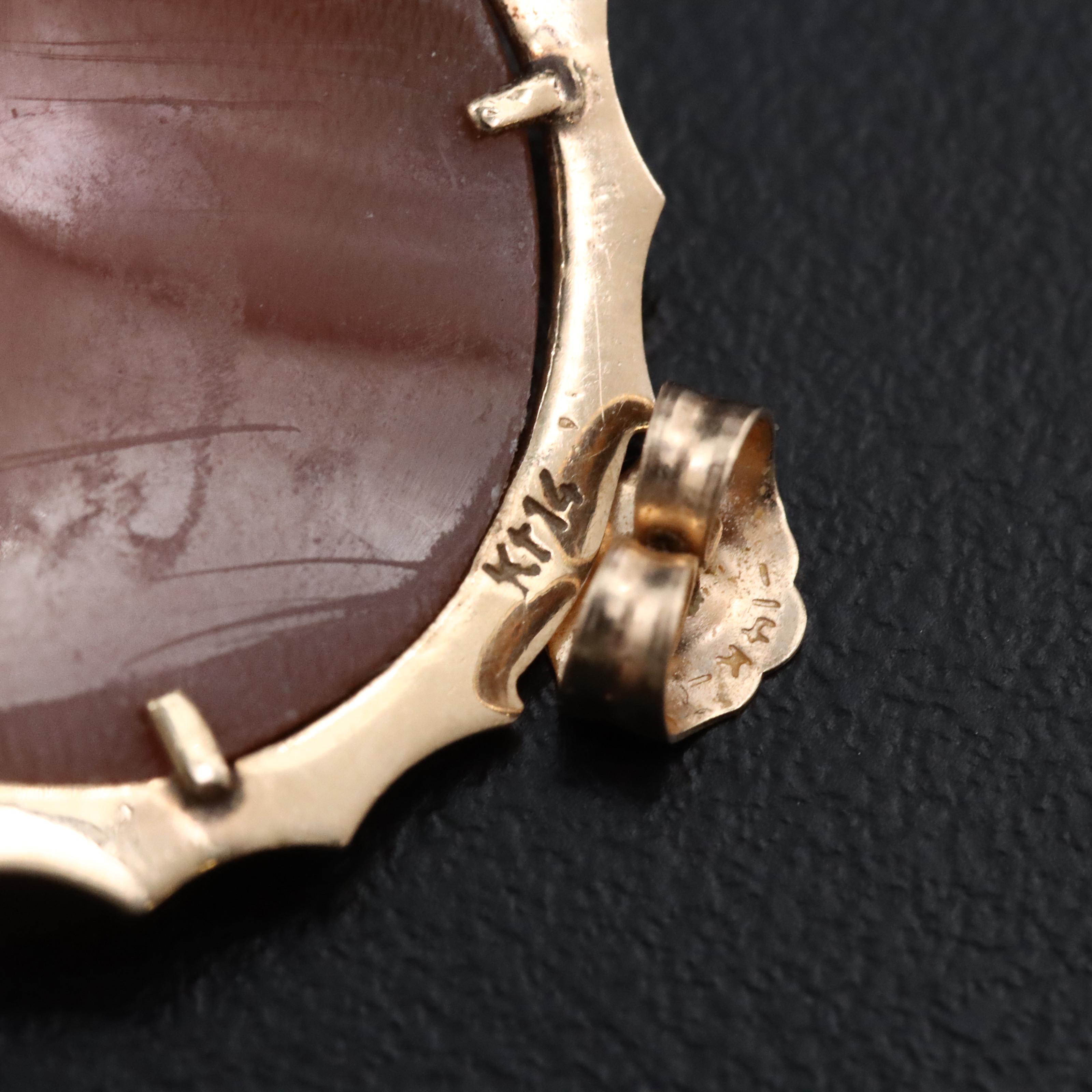 Vintage 10K Shell Cameo Flower Earrings