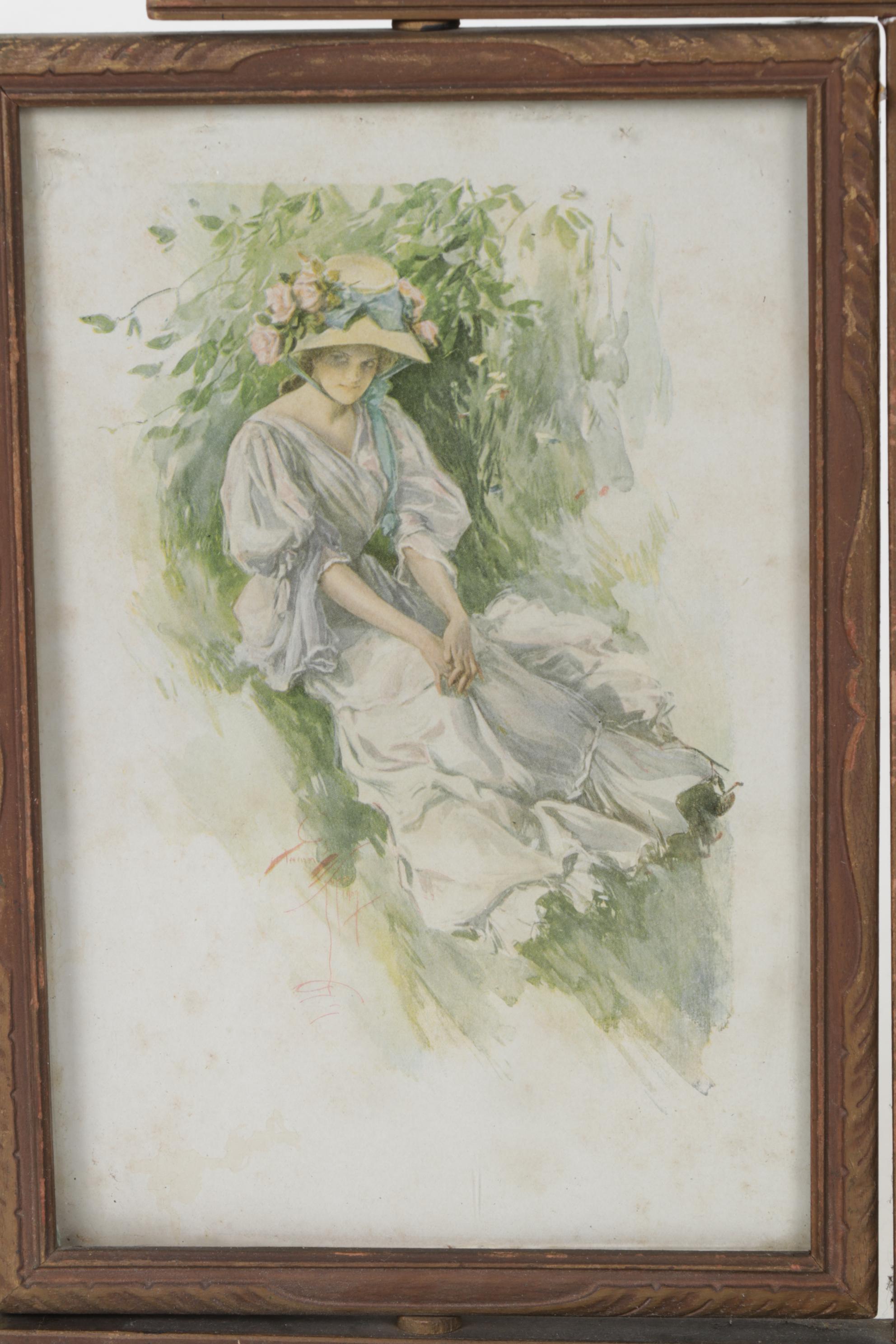 Wood Dresser Frame with Harrison Fisher Prints, Early 20th Century