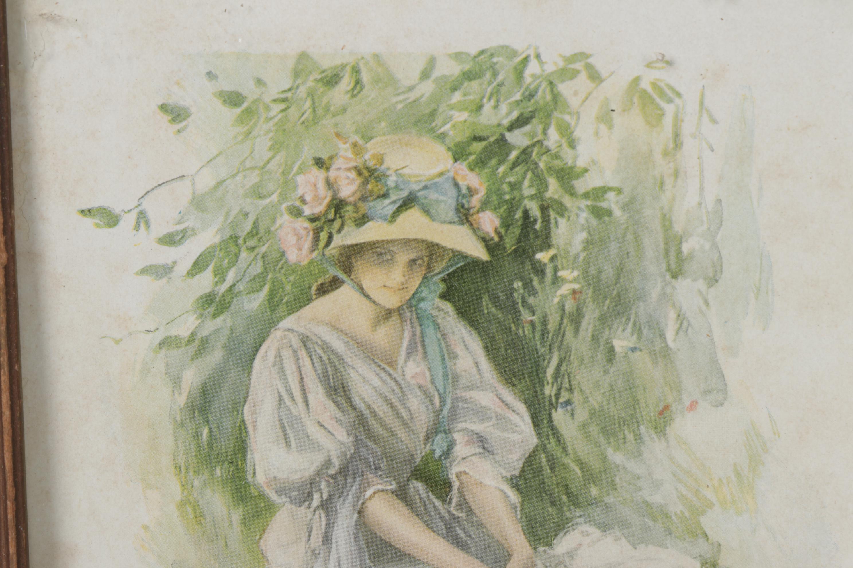 Wood Dresser Frame with Harrison Fisher Prints, Early 20th Century