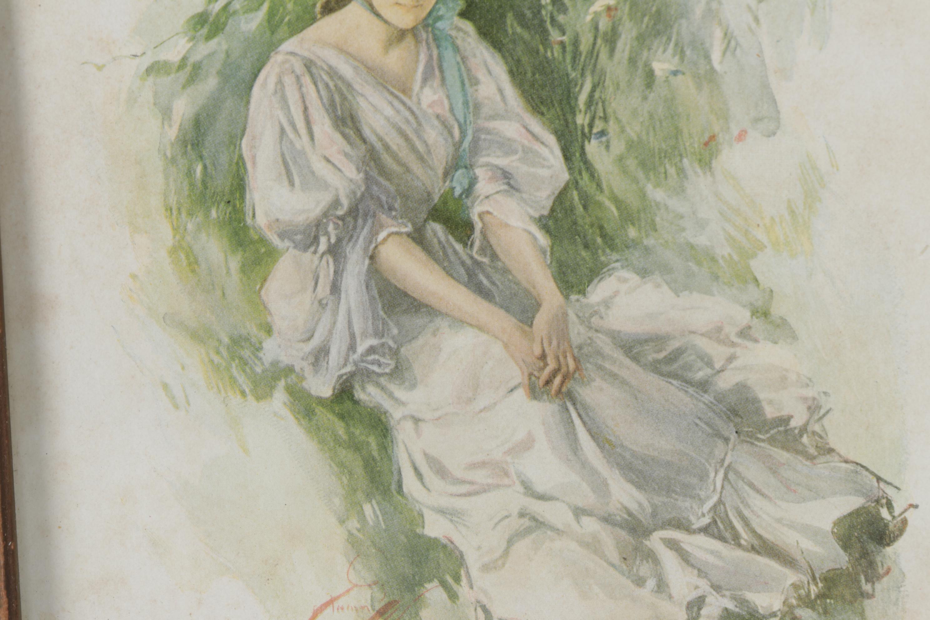 Wood Dresser Frame with Harrison Fisher Prints, Early 20th Century