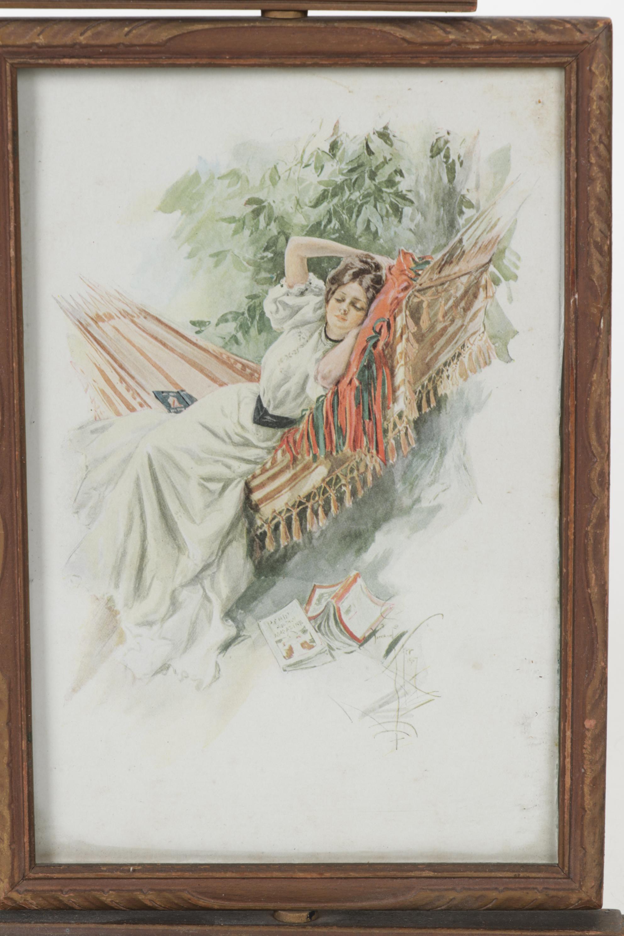 Wood Dresser Frame with Harrison Fisher Prints, Early 20th Century