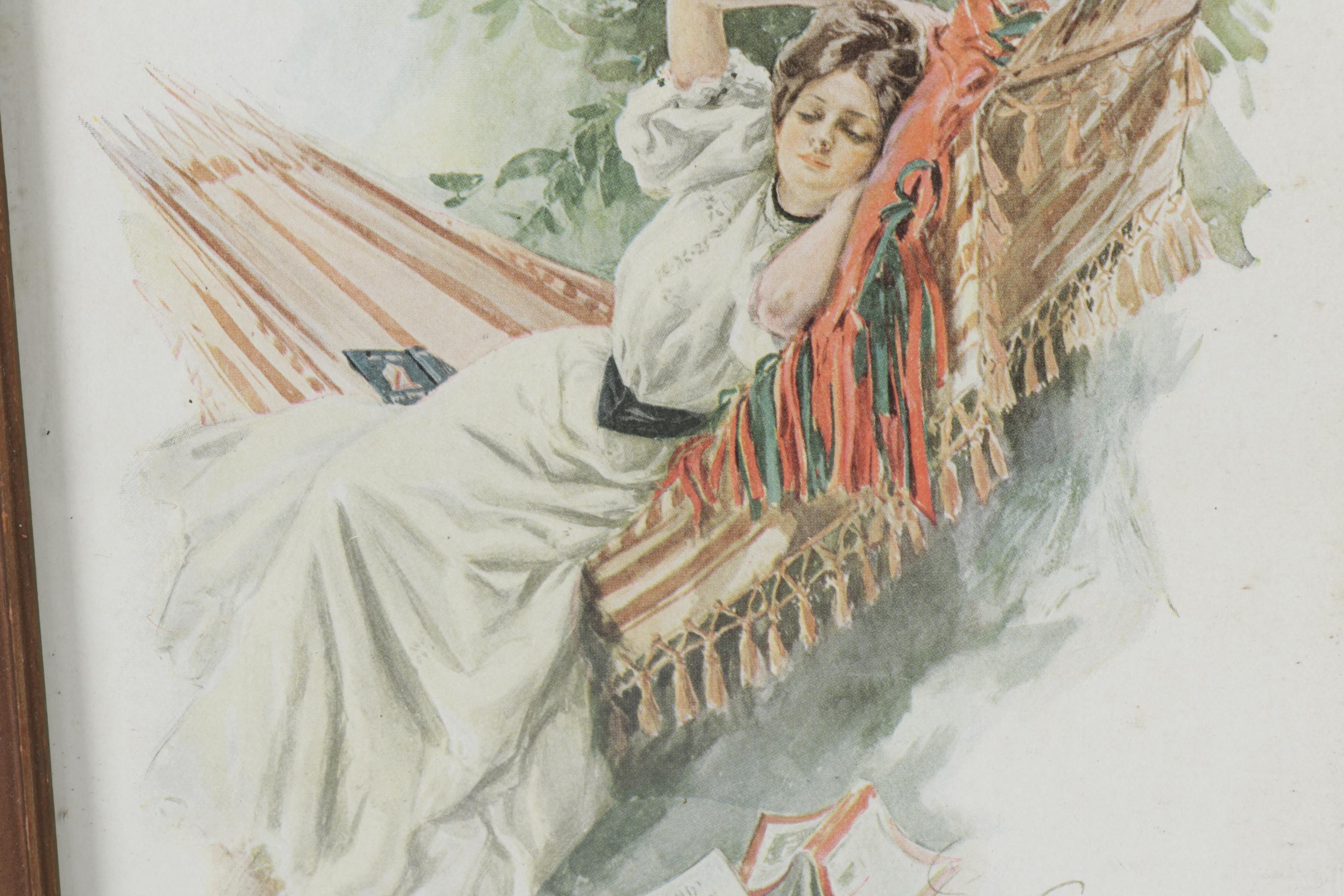 Wood Dresser Frame with Harrison Fisher Prints, Early 20th Century