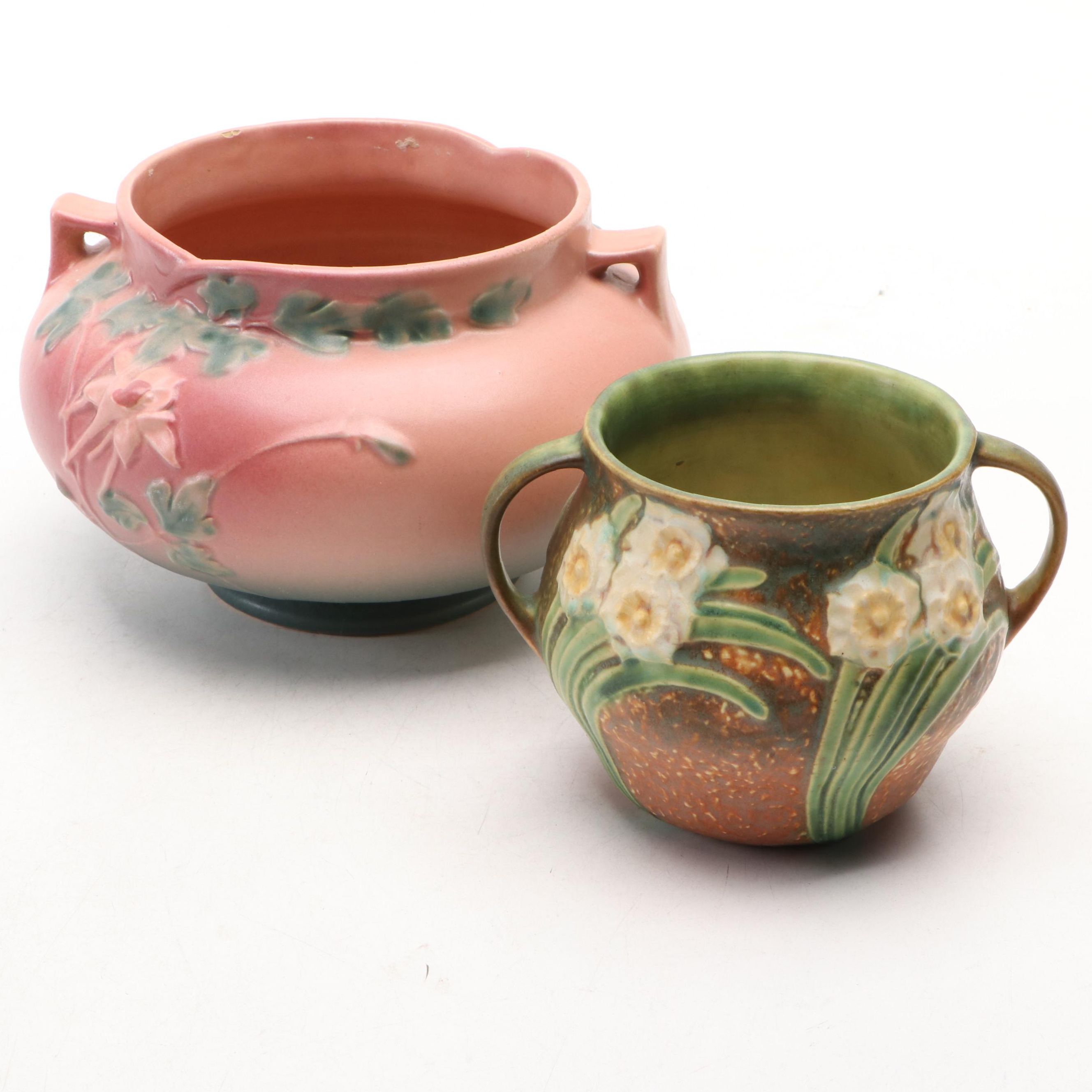 Roseville Pottery "Columbine" Jardinière with Other Planter, Mid-20th Century