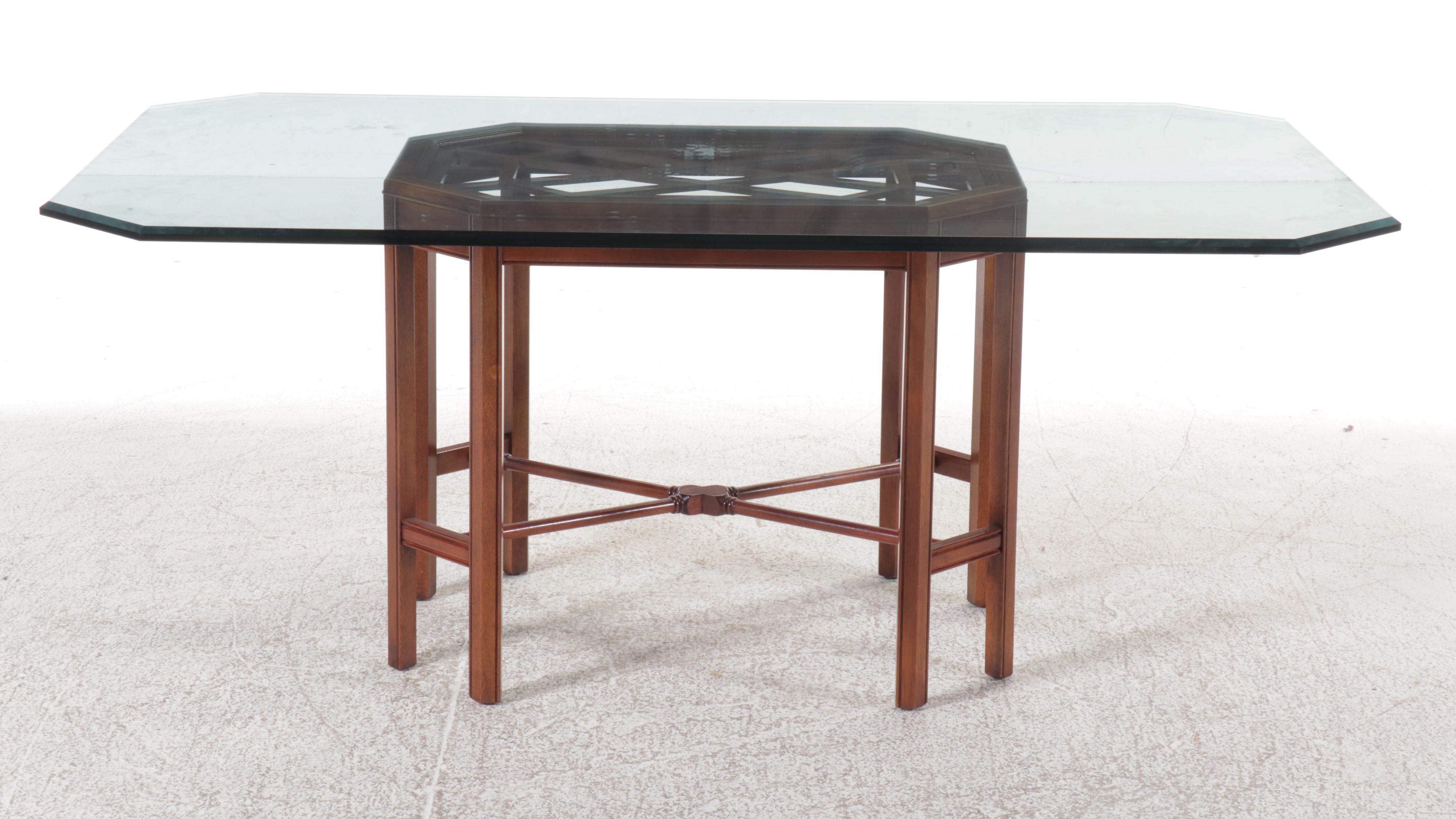 Drexel-Heritage Seven-Piece Mahogany Dining Set with Glass Top Table