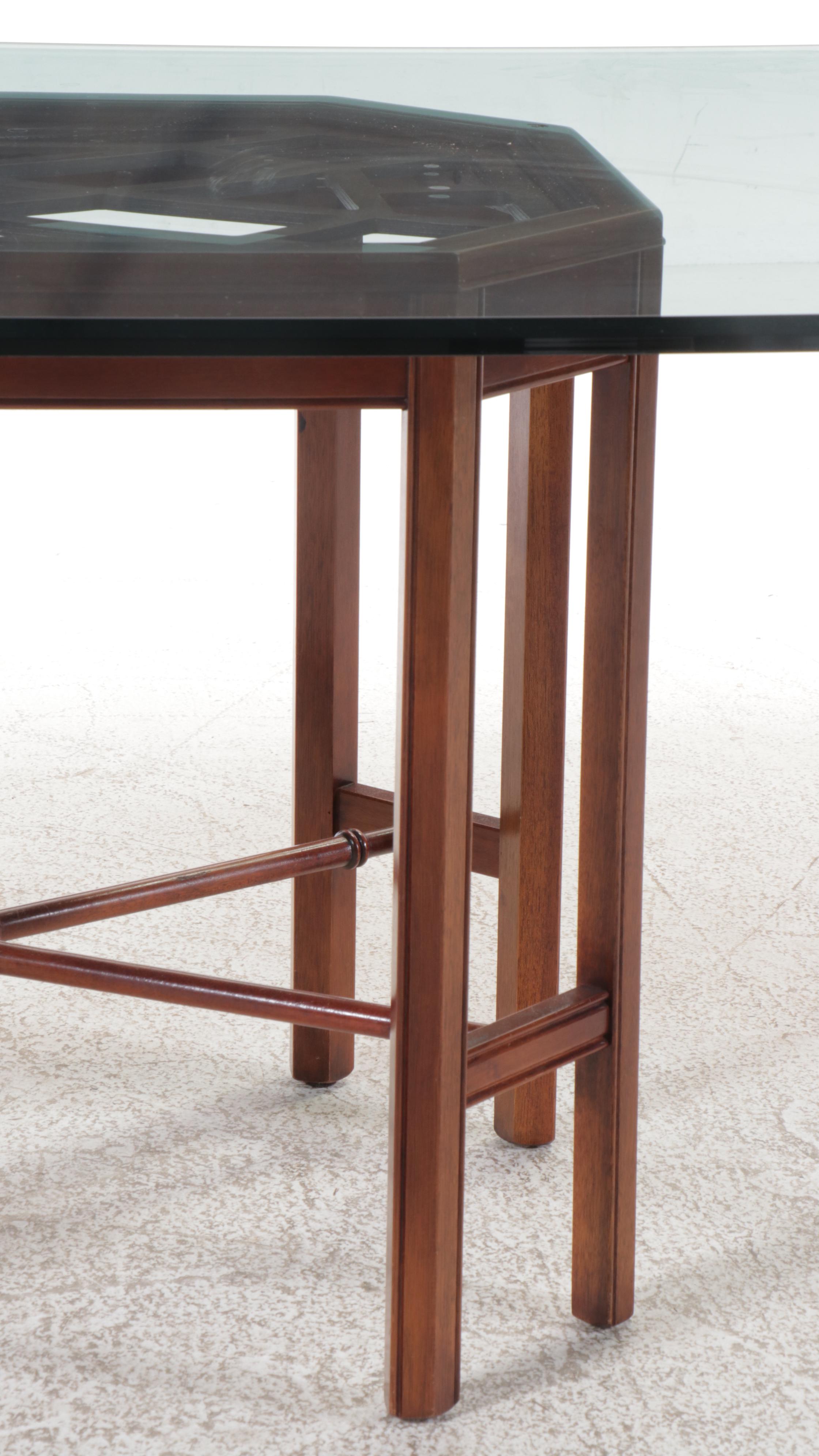 Drexel-Heritage Seven-Piece Mahogany Dining Set with Glass Top Table