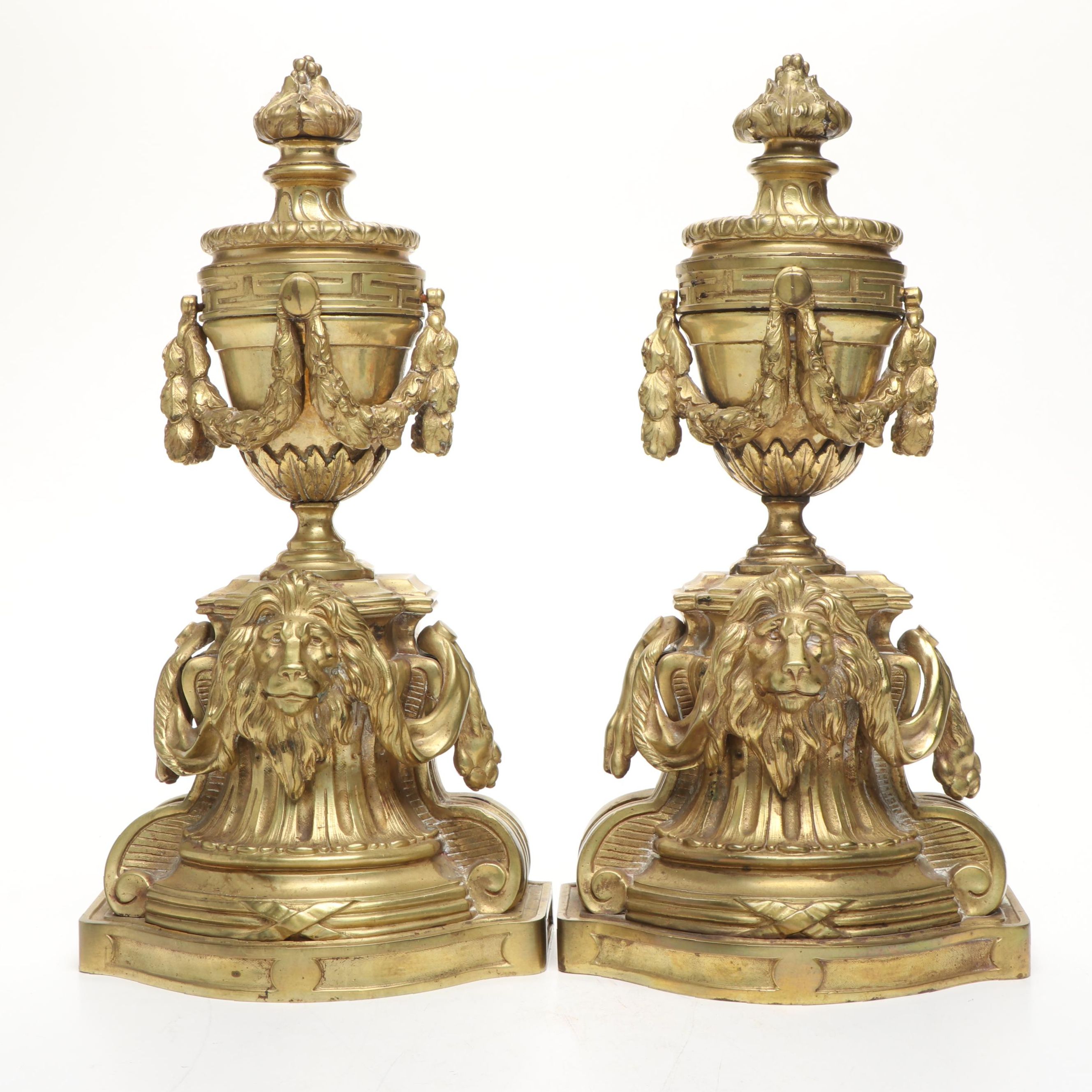 Louis XVI Style Brass Andiron Standards