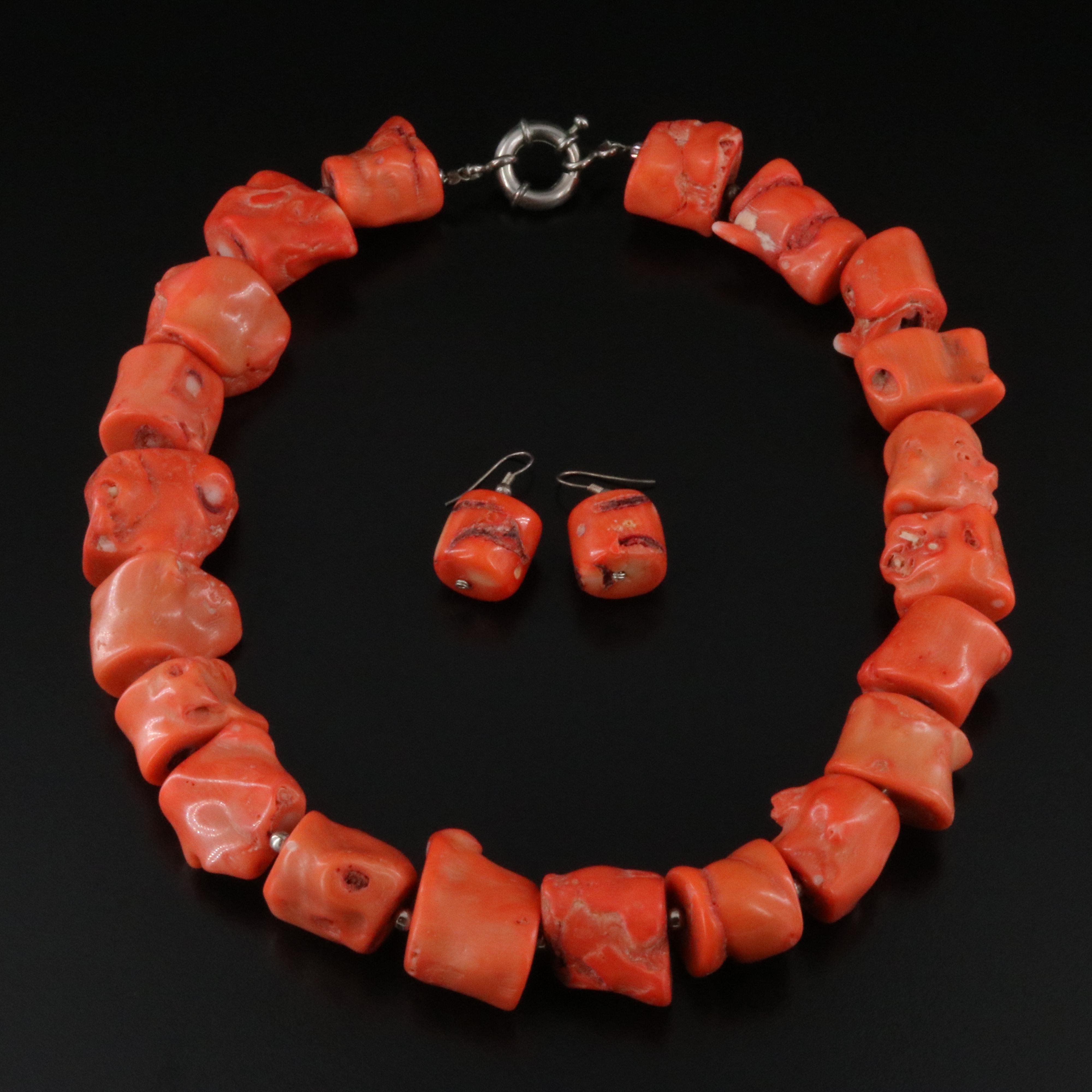 Coral Necklace and Earrings
