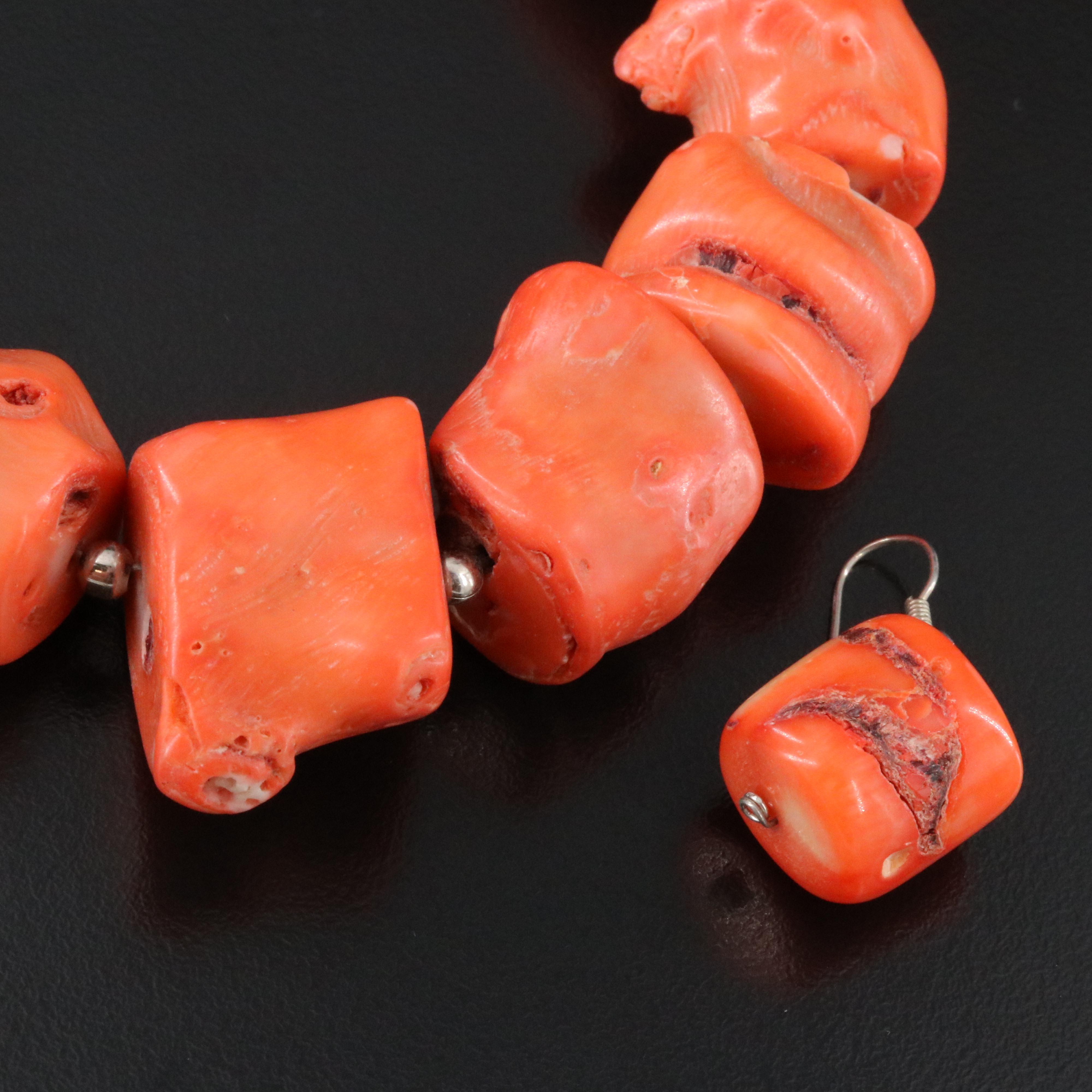Coral Necklace and Earrings