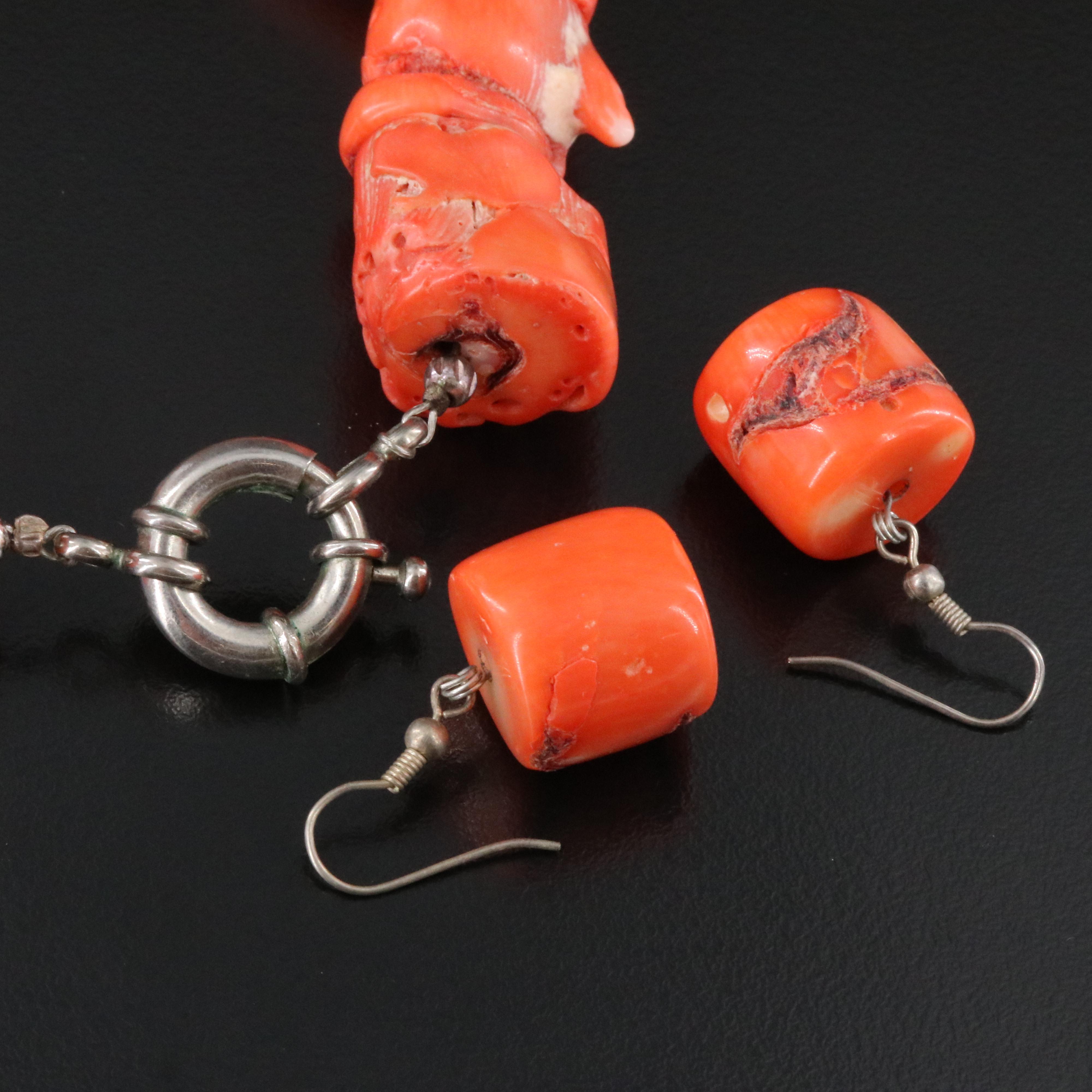 Coral Necklace and Earrings