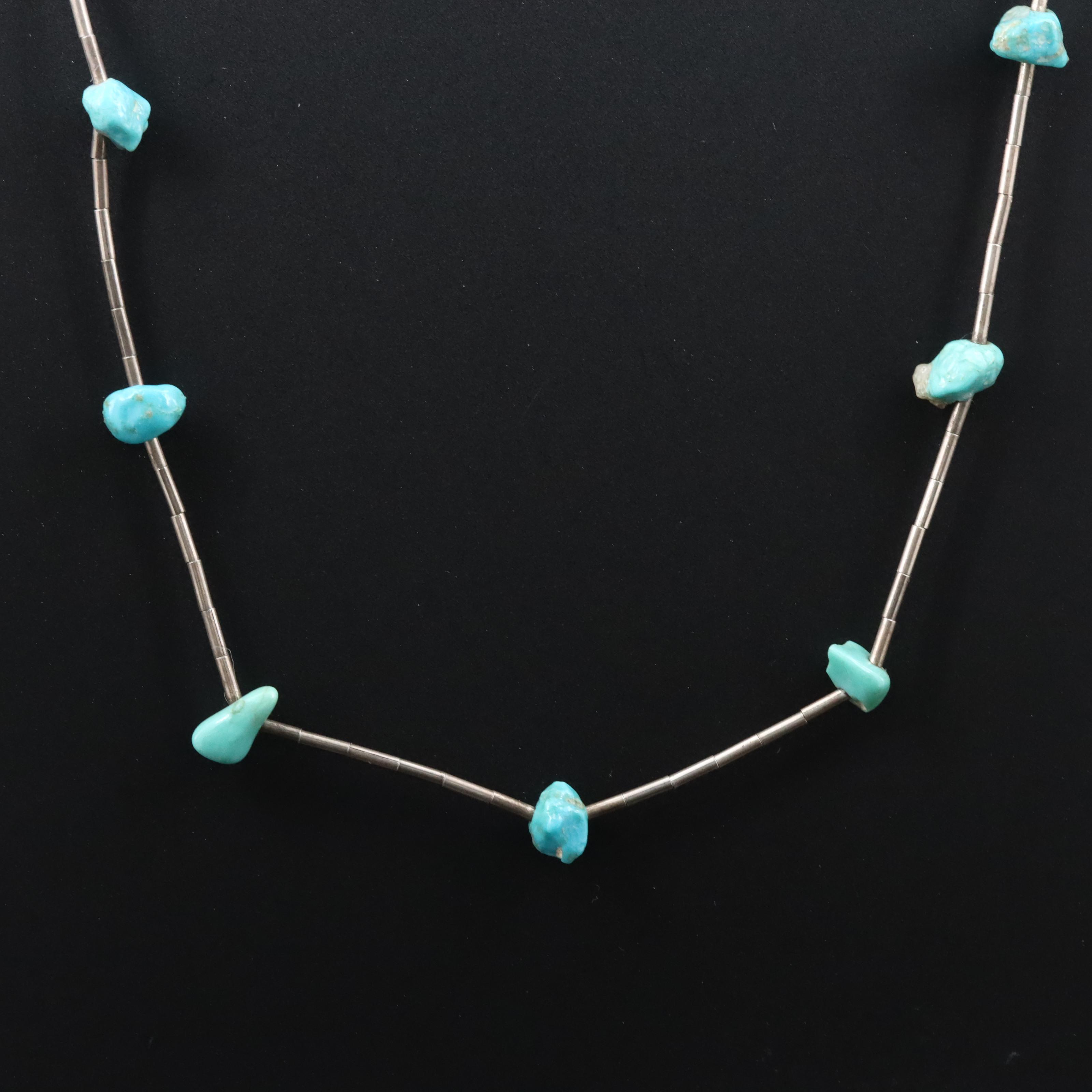 Sterling Turquoise Station Necklace