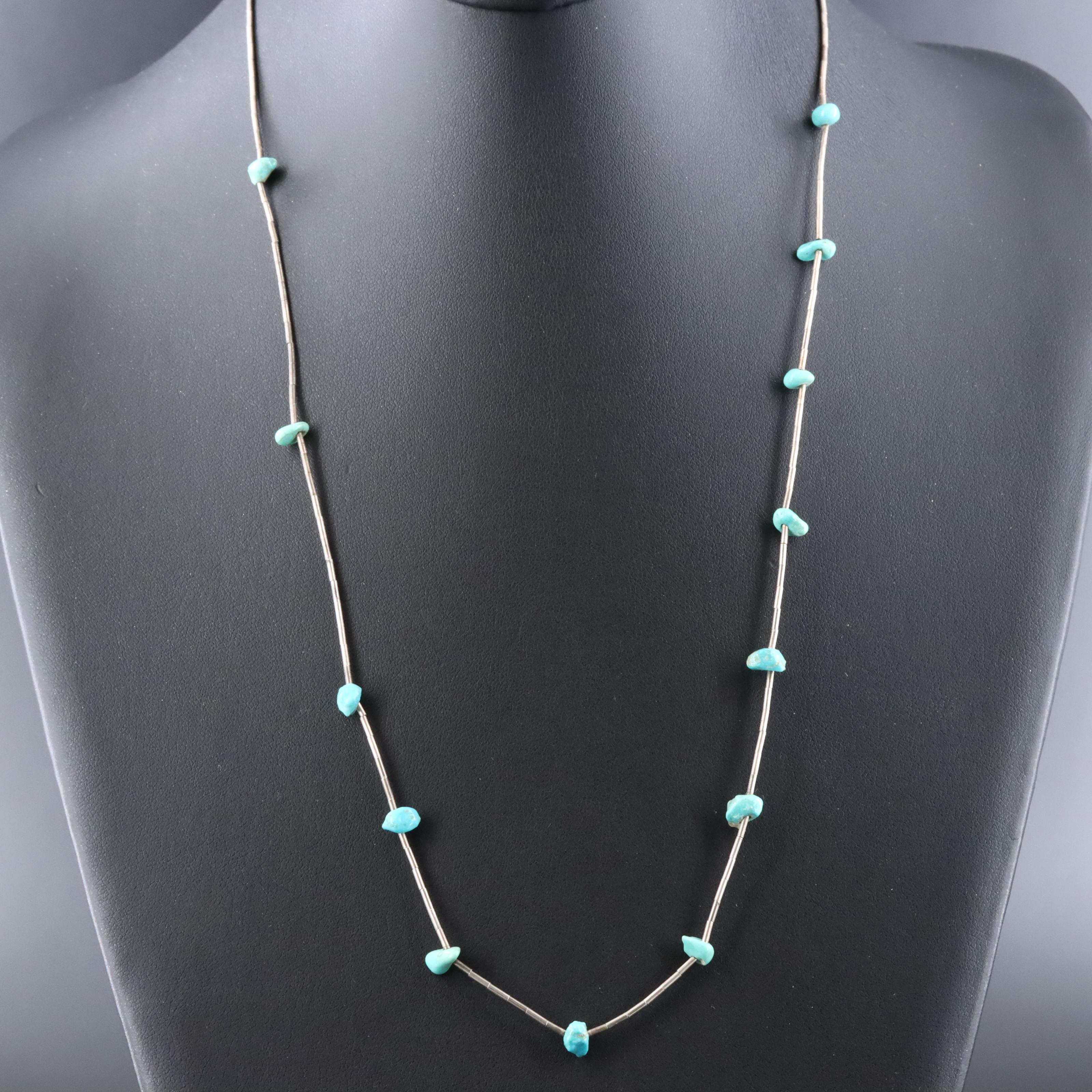 Sterling Turquoise Station Necklace