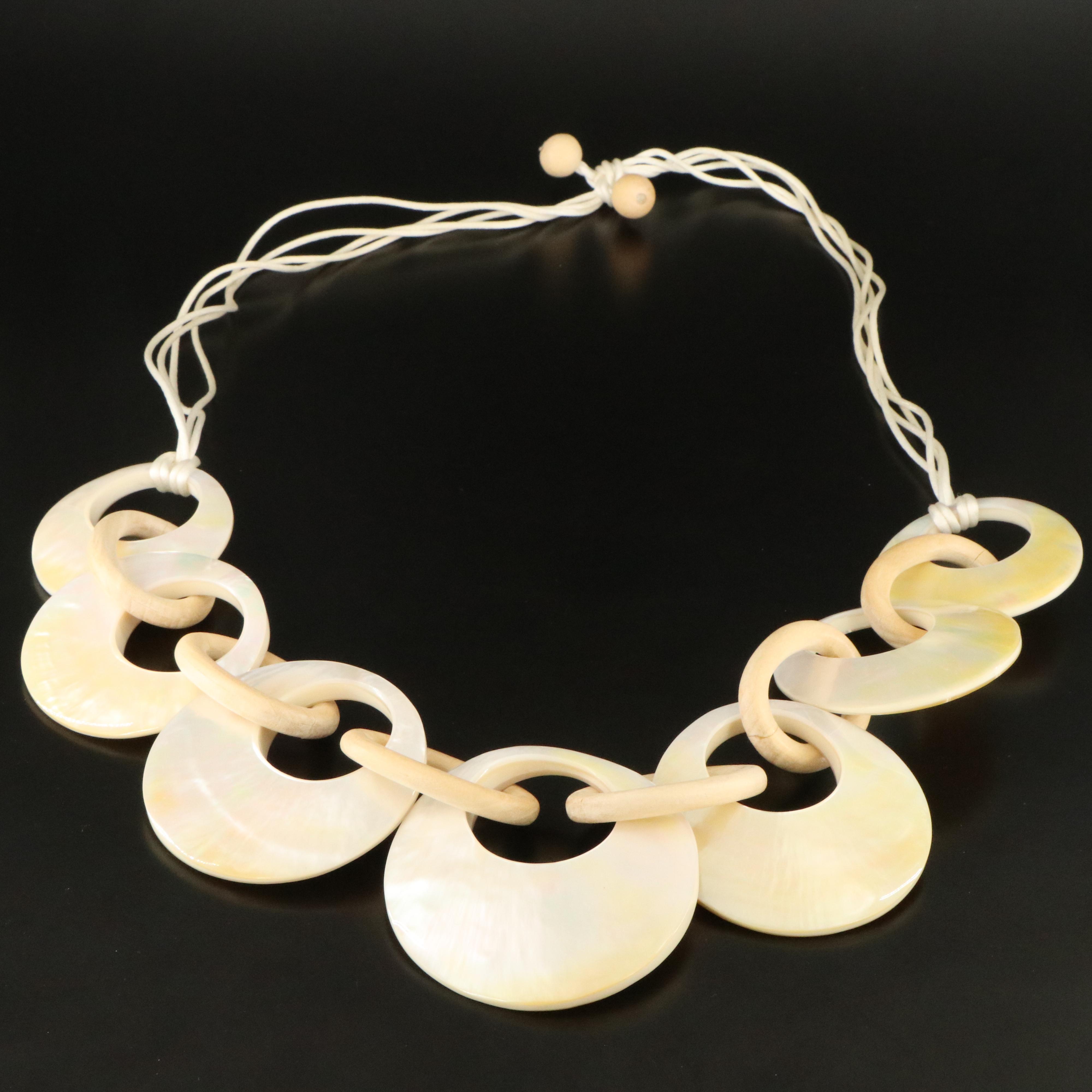 Mother of Pearl and Wood Link Necklace