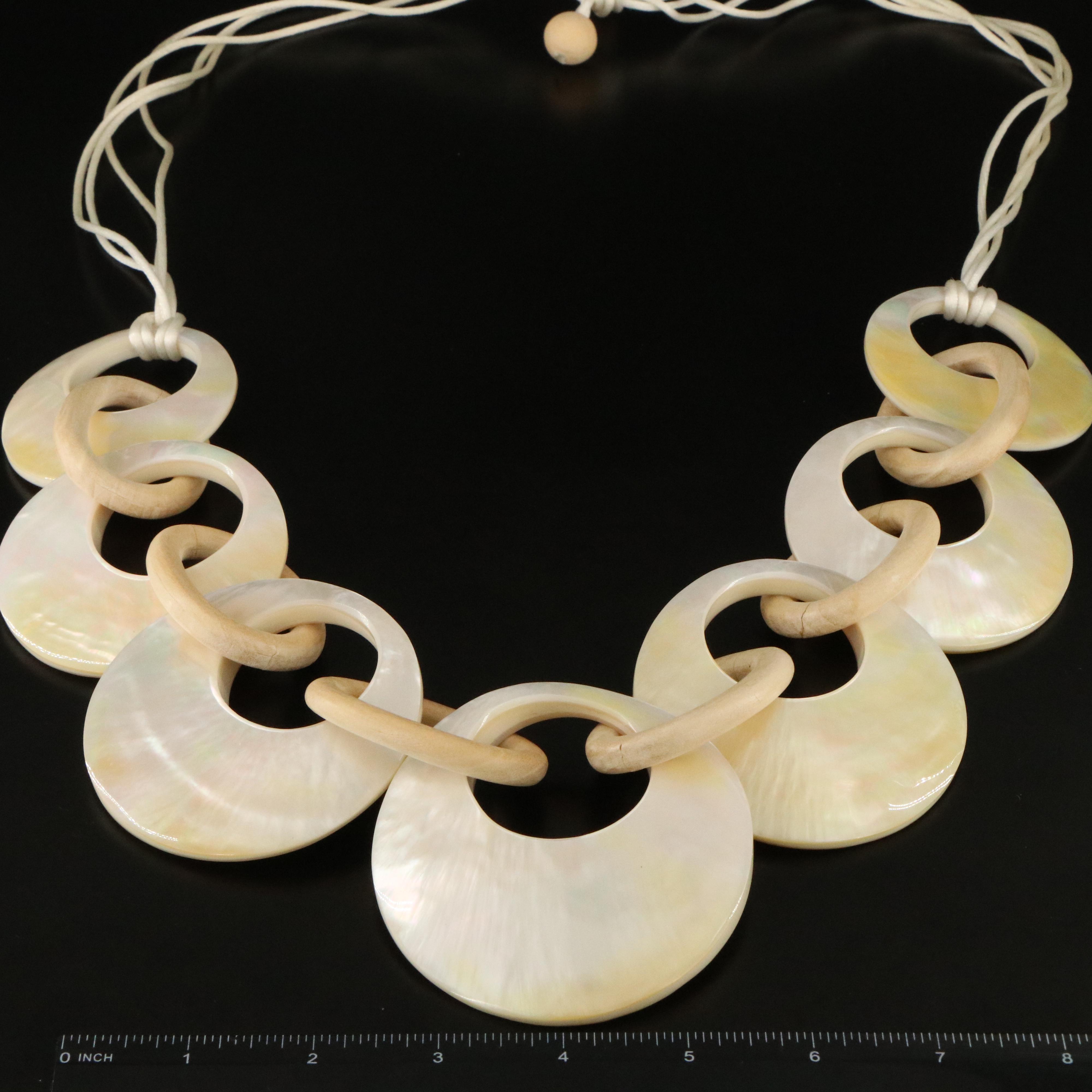 Mother of Pearl and Wood Link Necklace