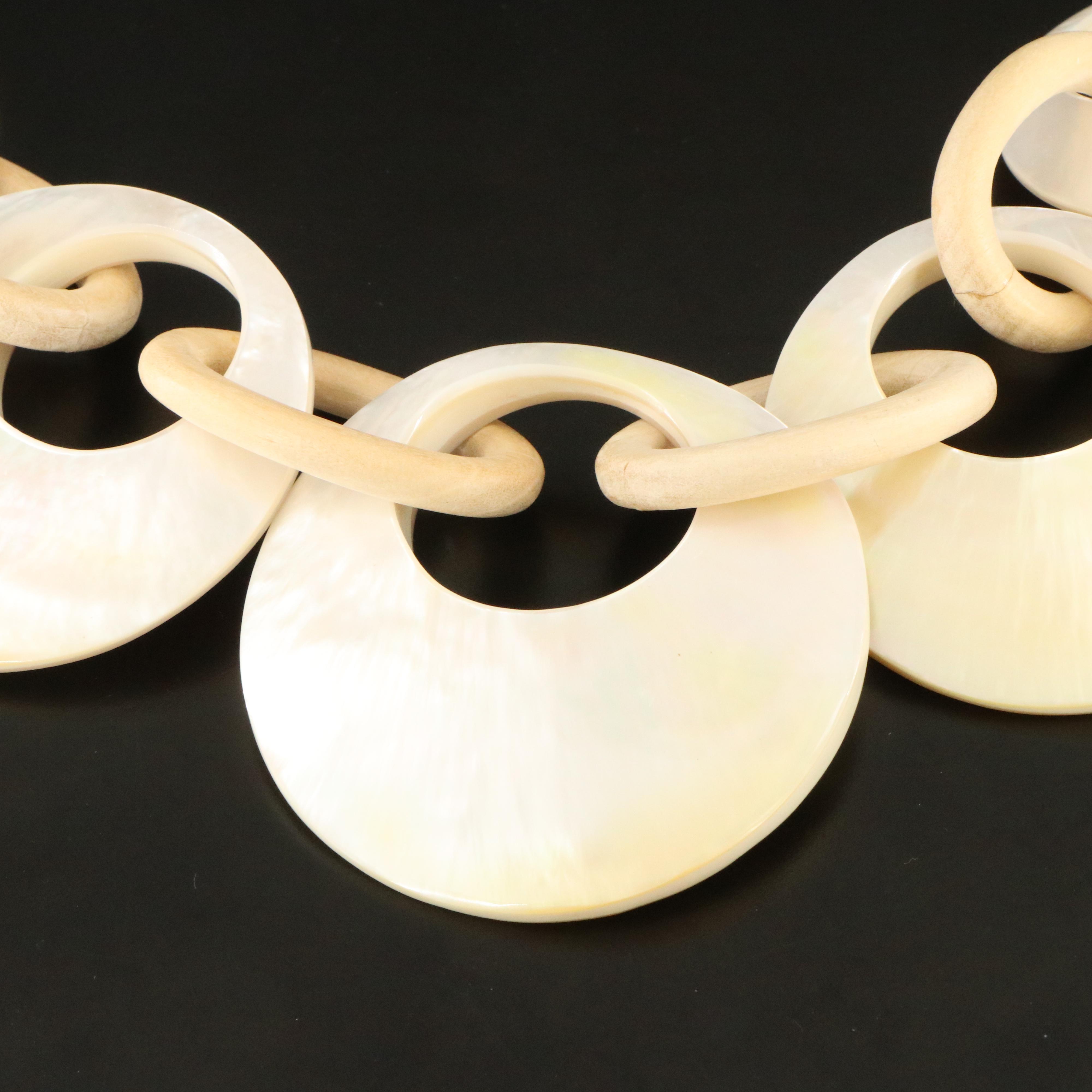 Mother of Pearl and Wood Link Necklace
