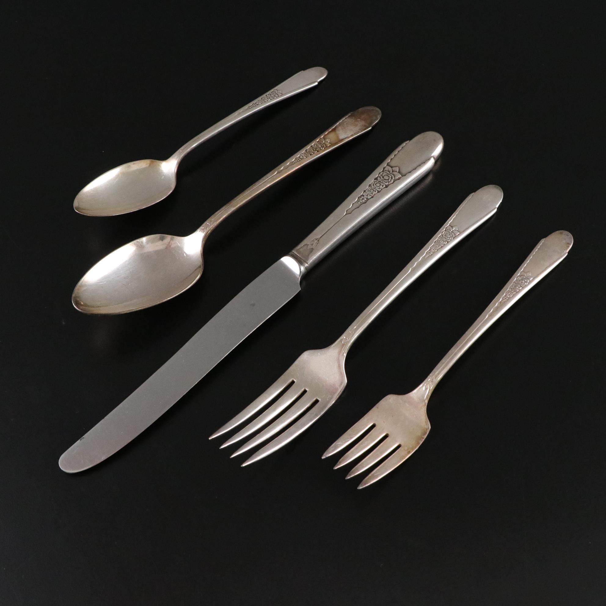 Wm. Rogers "Gardenia" Silver Plate Flatware Set & Case