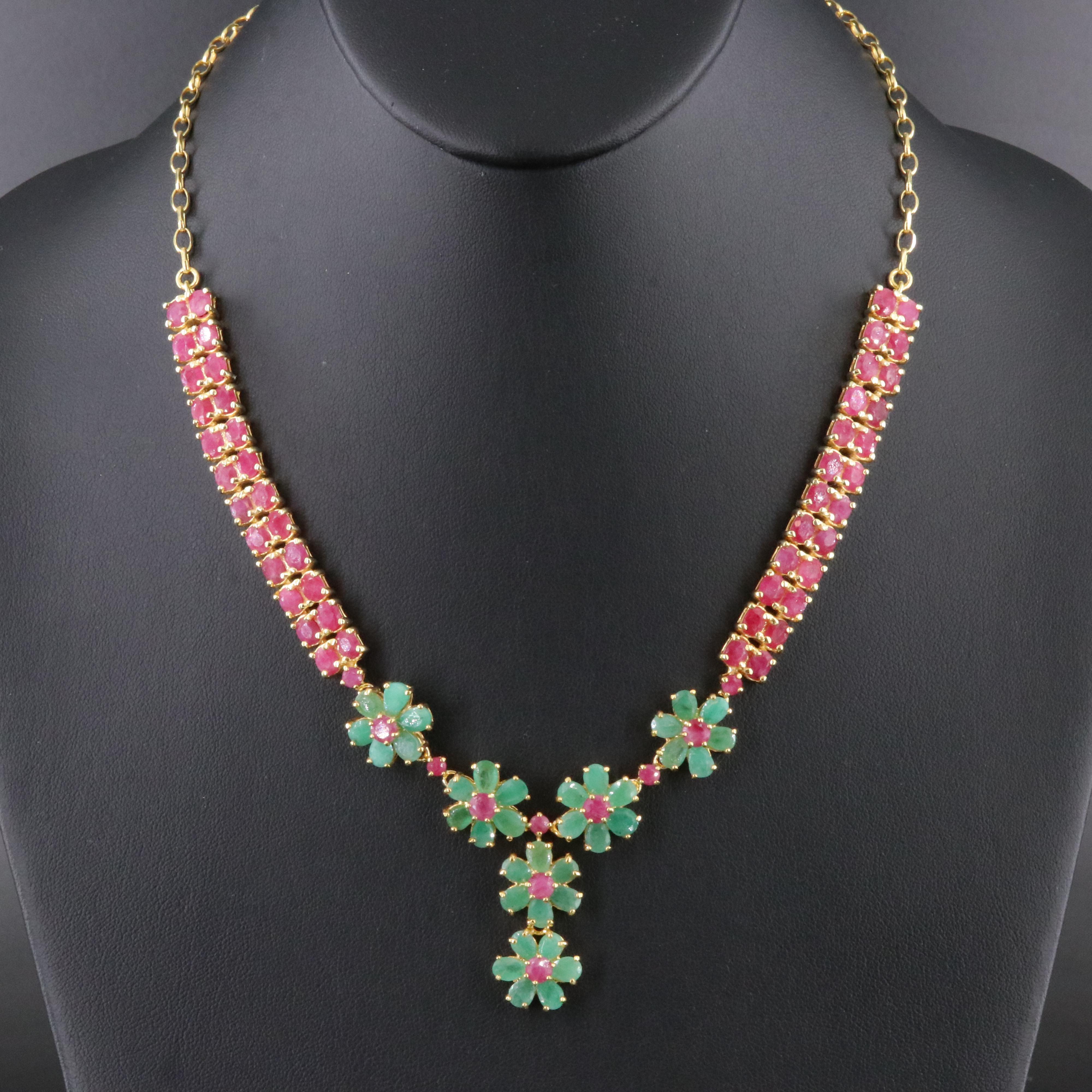 Sterling Emerald and Ruby Necklace
