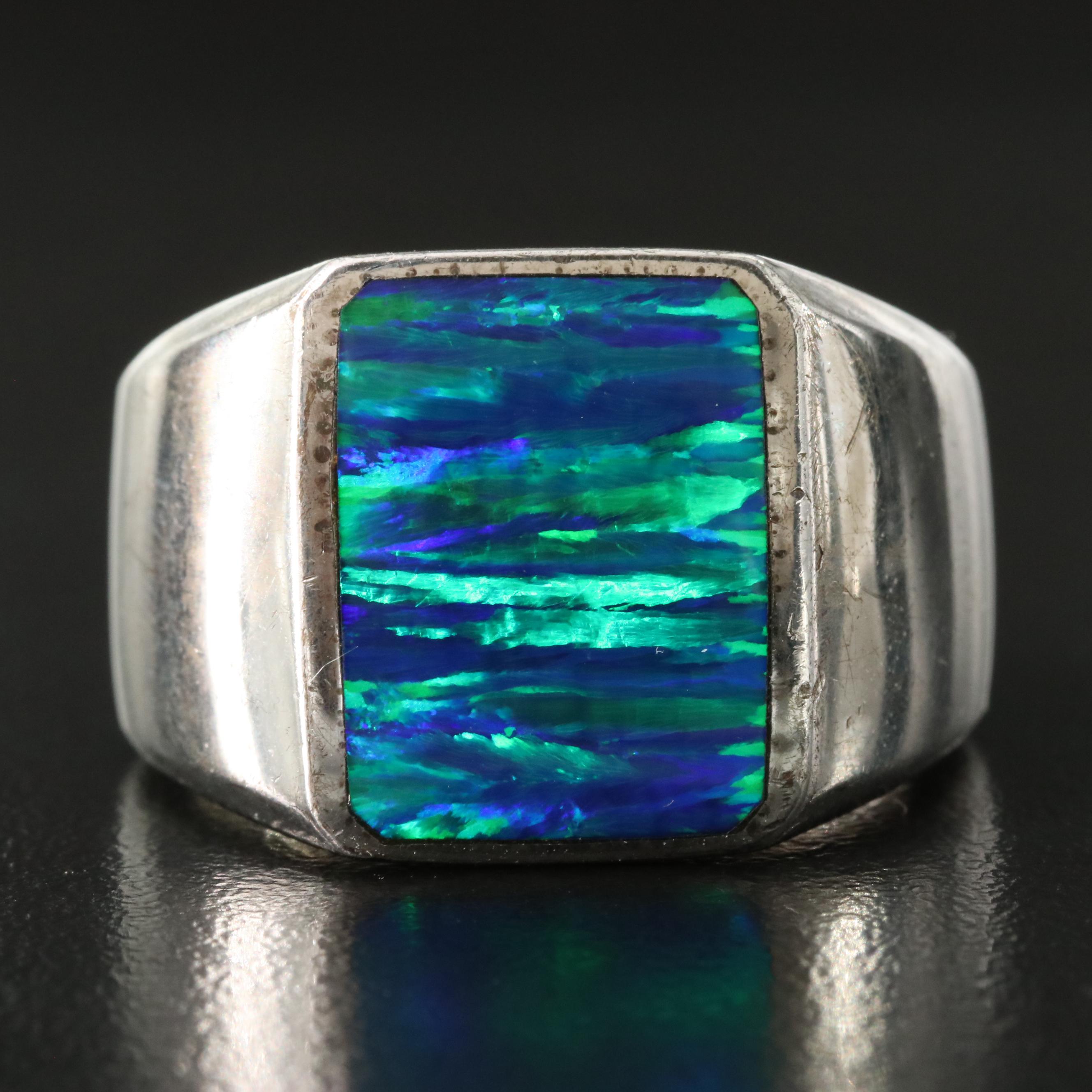 Sterling Opal Signet Ring