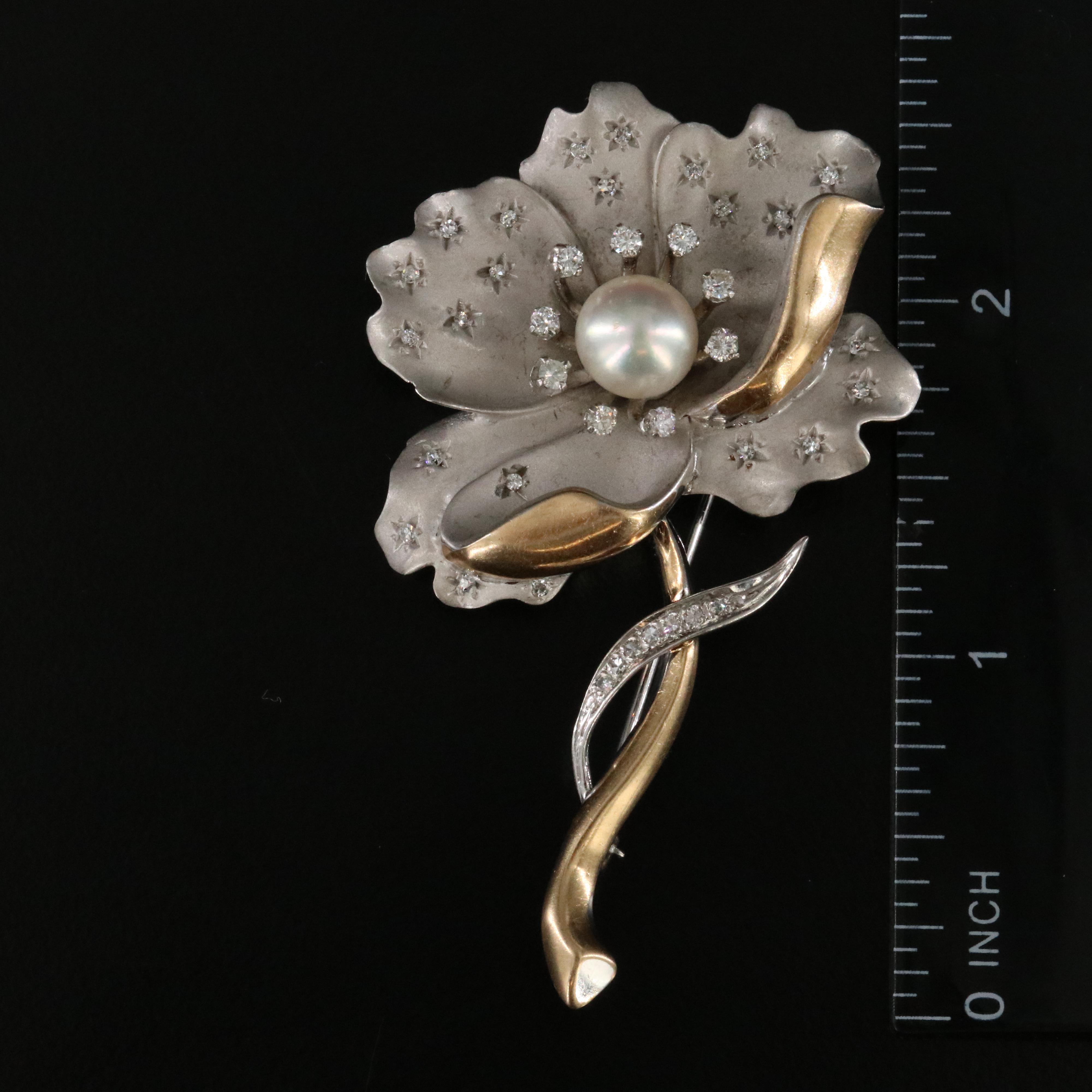 Honora 14K Pearl and Diamond Flower Brooch