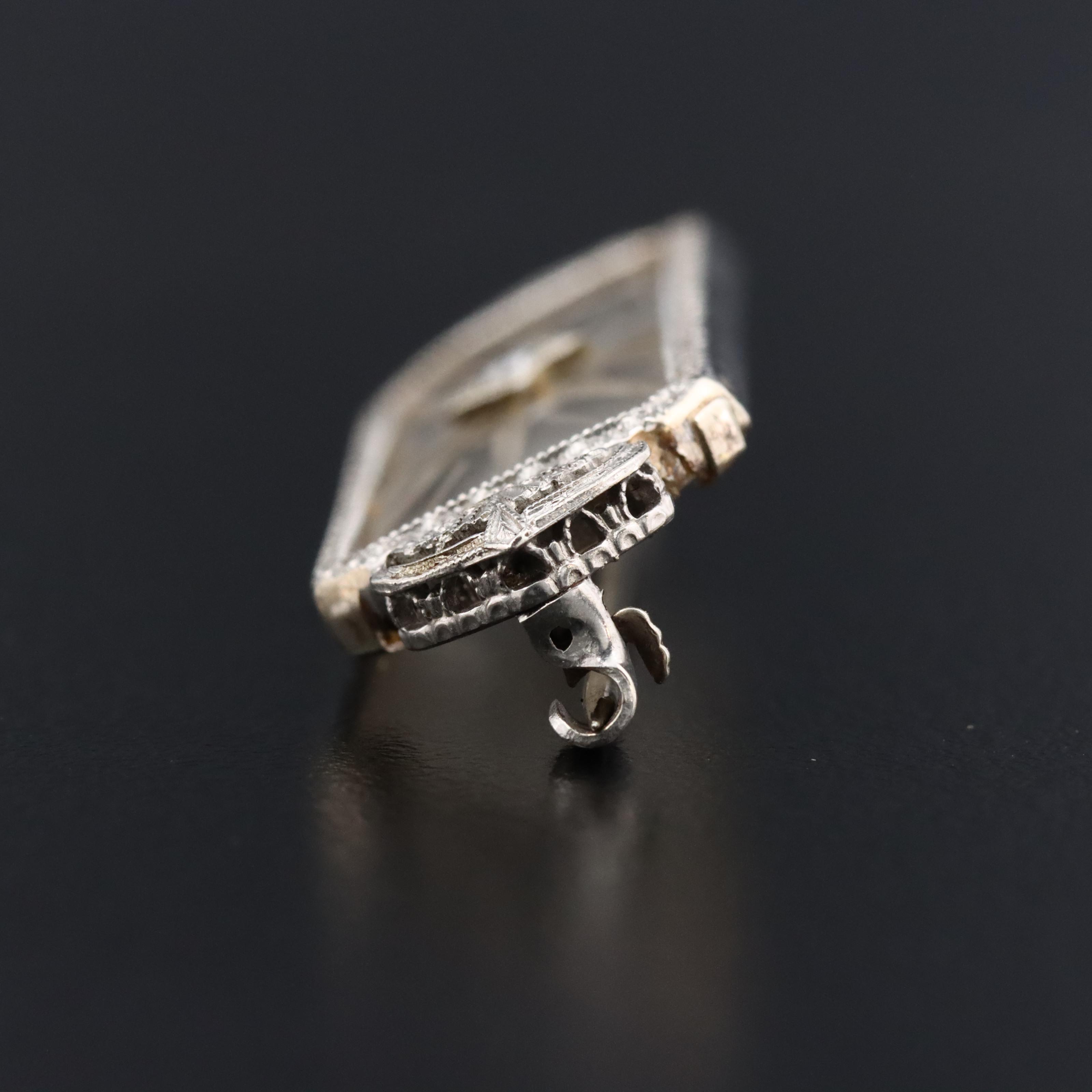 Art Deco Charles & Keller Co. Platinum and 14K, Rock Crystal Quartz, Diamond Pin