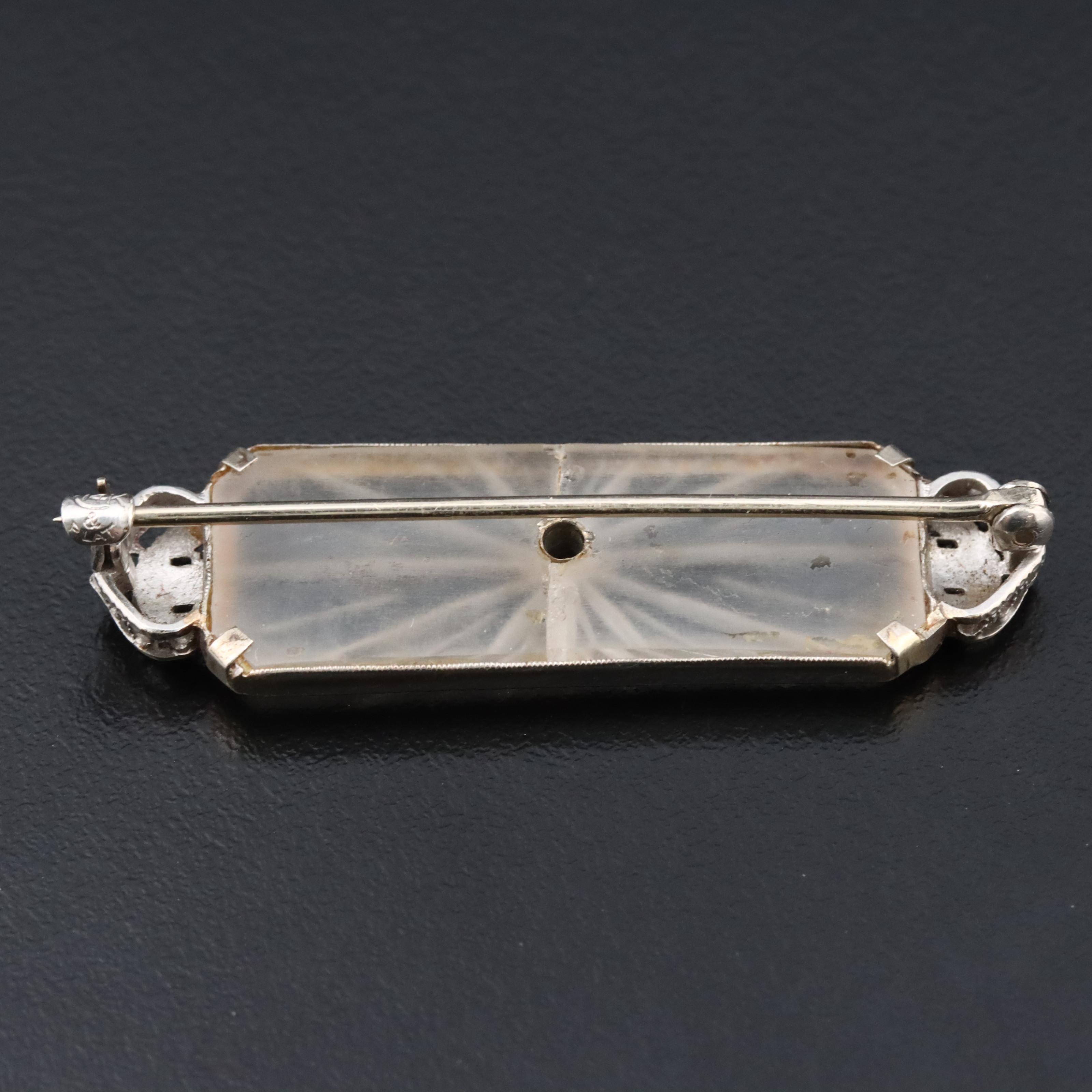 Art Deco Charles & Keller Co. Platinum and 14K, Rock Crystal Quartz, Diamond Pin