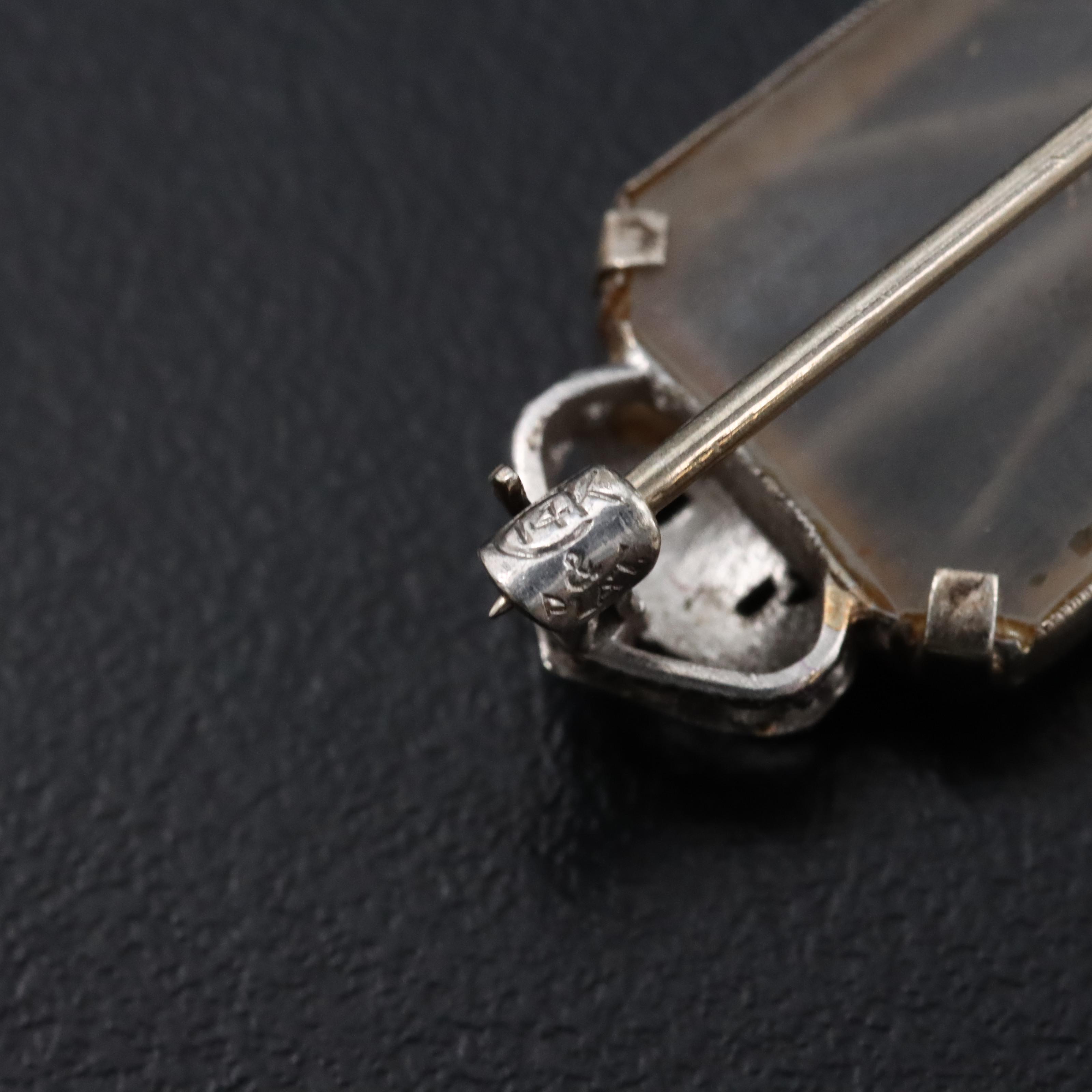 Art Deco Charles & Keller Co. Platinum and 14K, Rock Crystal Quartz, Diamond Pin
