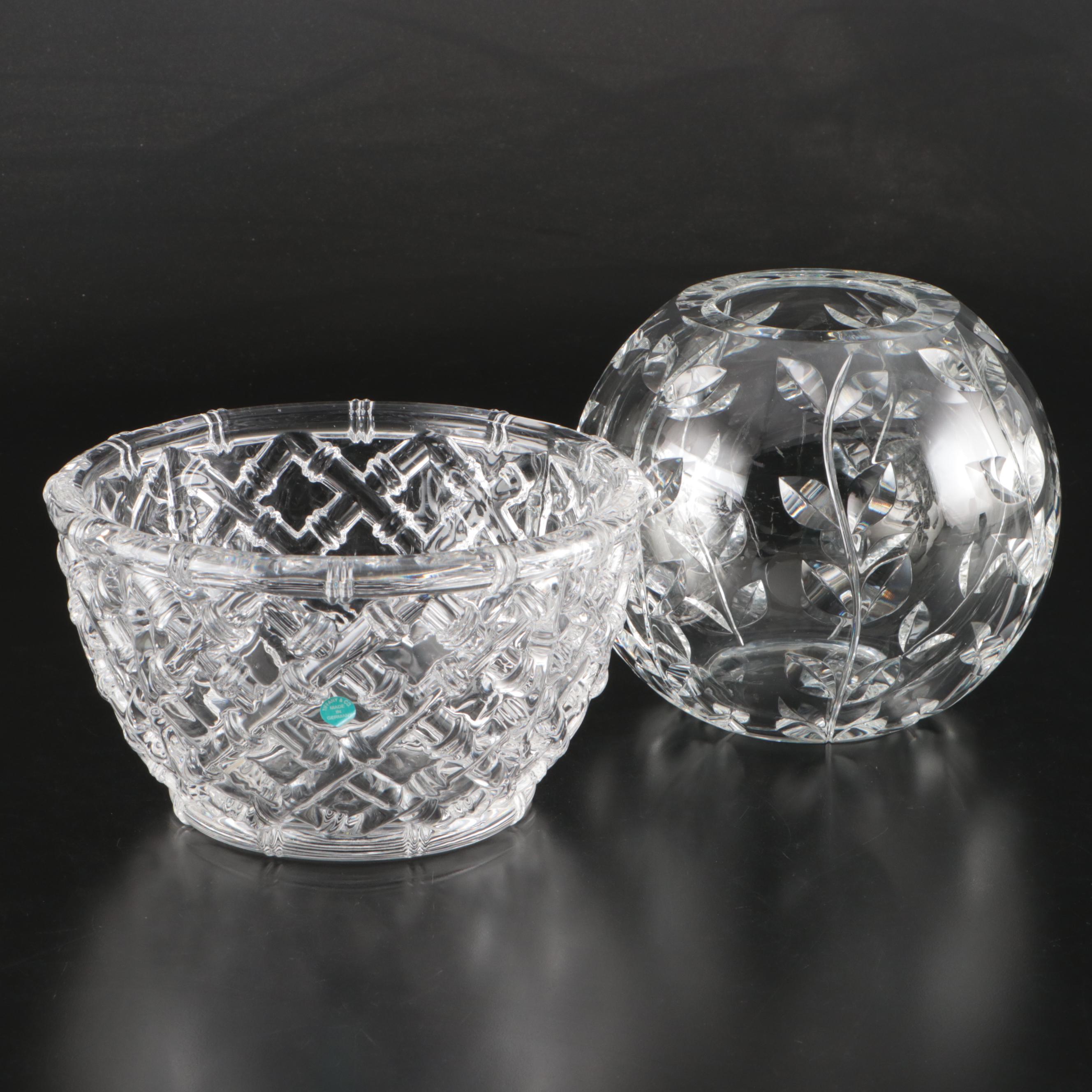 Tiffany & Co. "Floral Vine" Crystal Rose Bowl and "Bamboo" Round Bowl