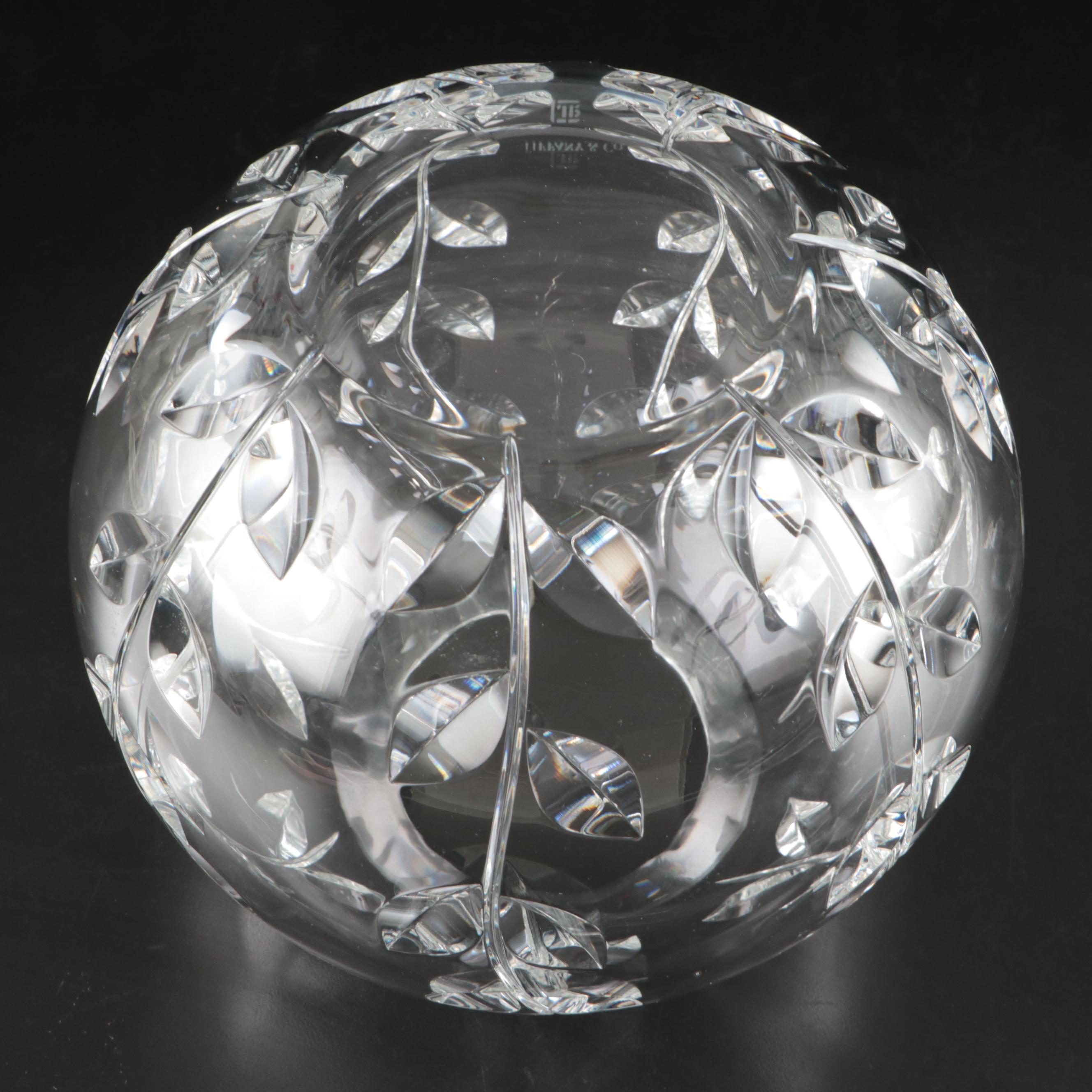 Tiffany & Co. "Floral Vine" Crystal Rose Bowl and "Bamboo" Round Bowl