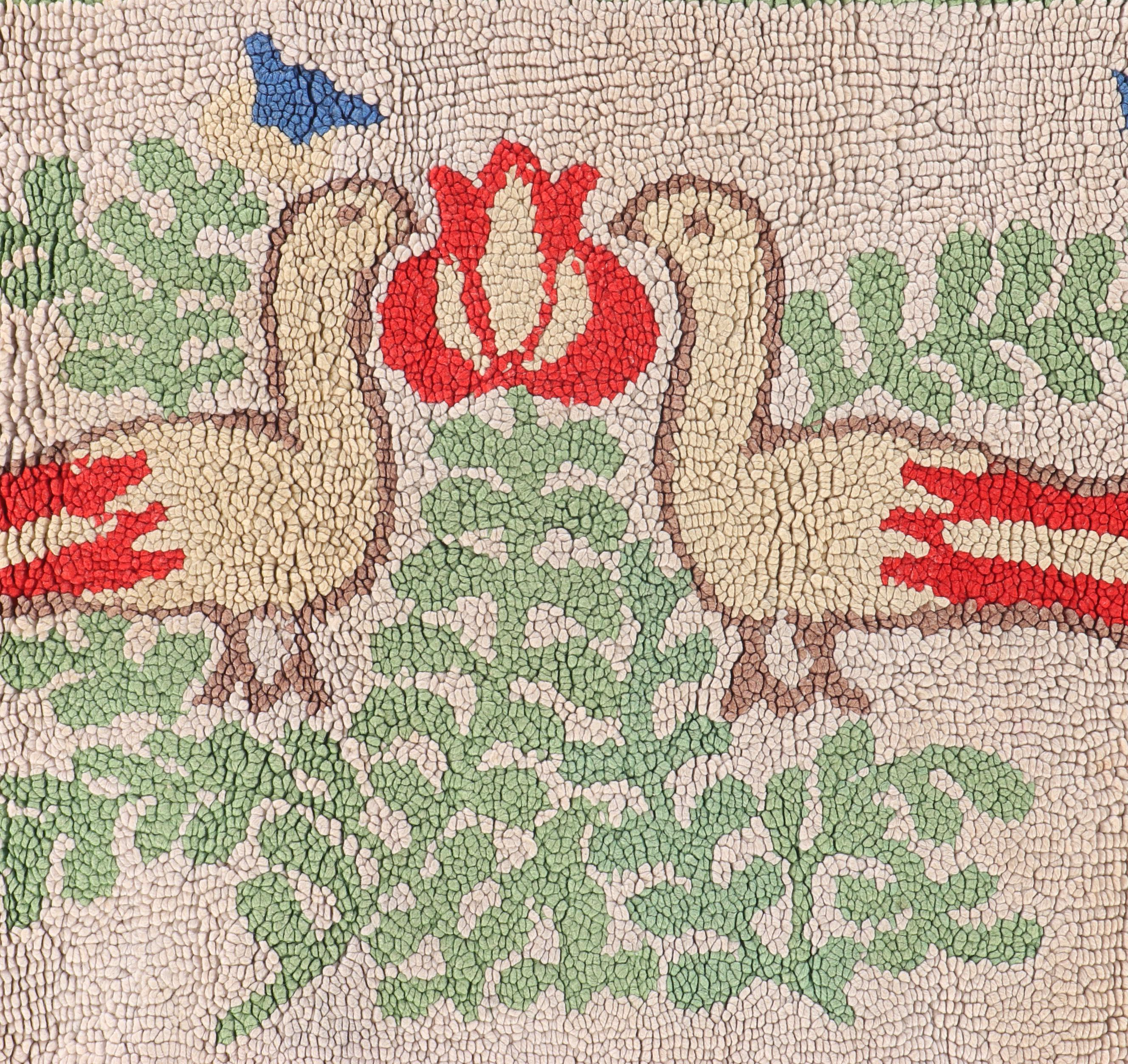 1'10 x 3' Handmade Pennsylvania Dutch Folk Art Style Hooked Accent Rug