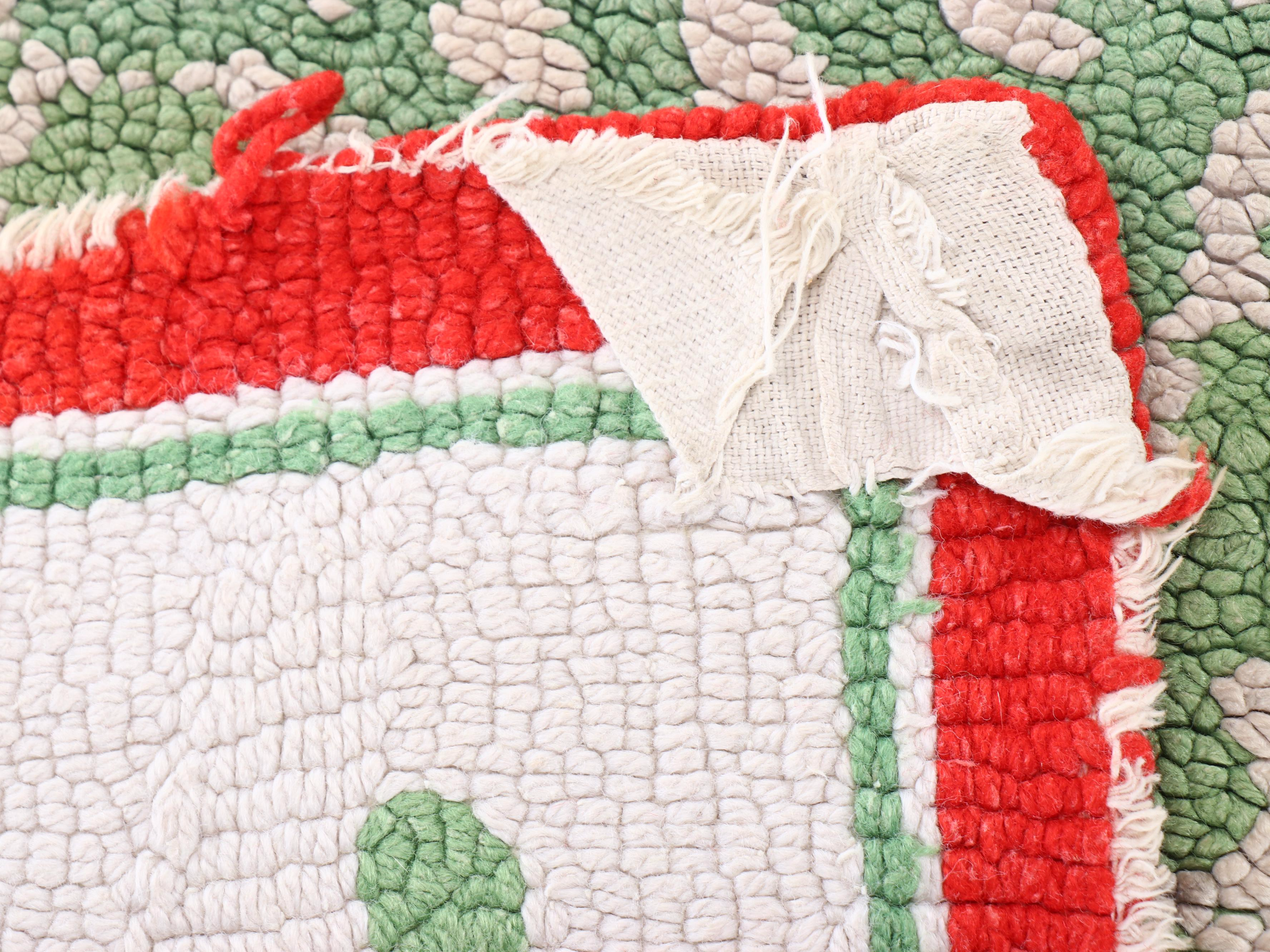 1'10 x 3' Handmade Pennsylvania Dutch Folk Art Style Hooked Accent Rug