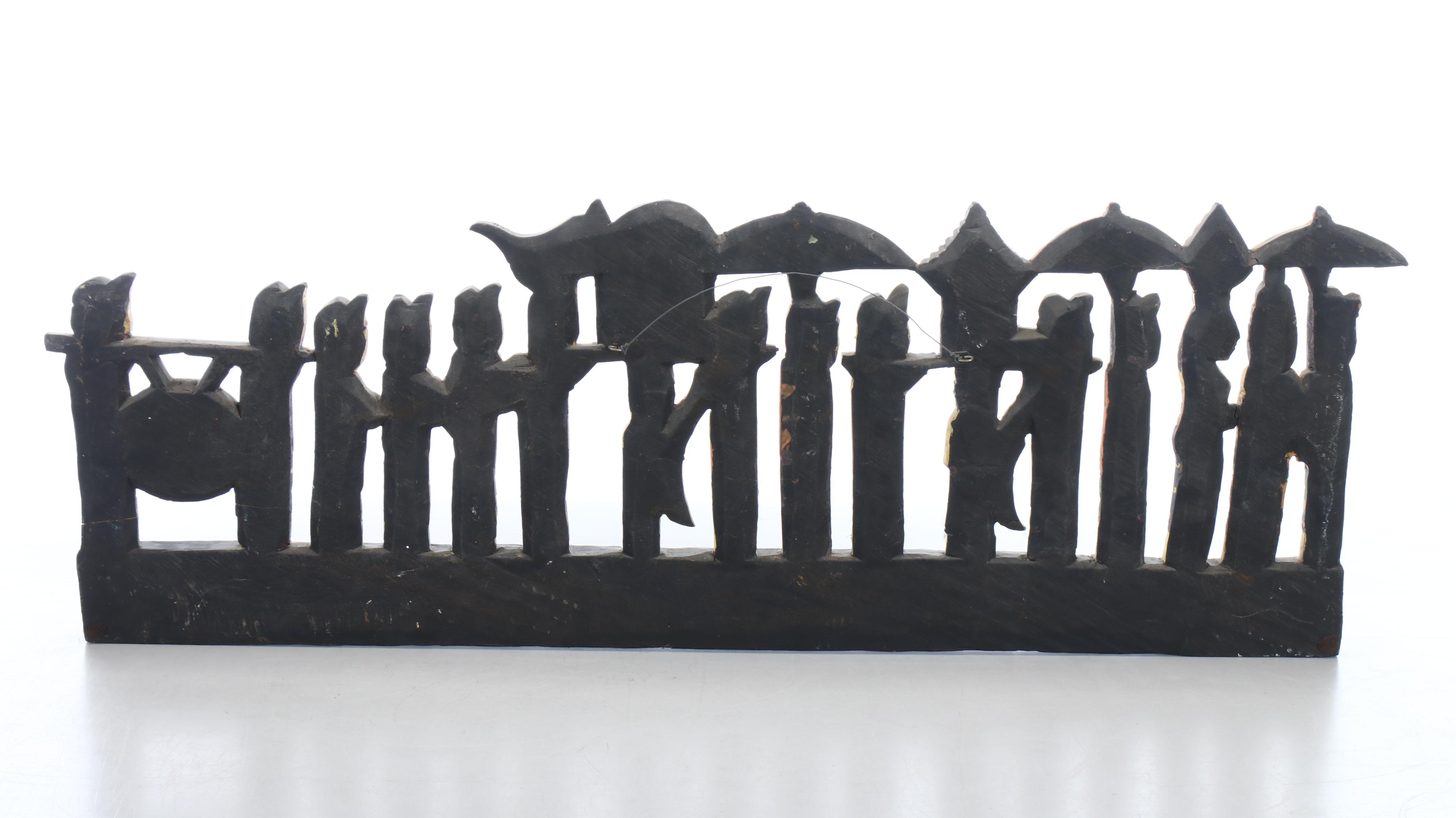 Balinese Processional Polychrome Carved Wood Wall Plaque