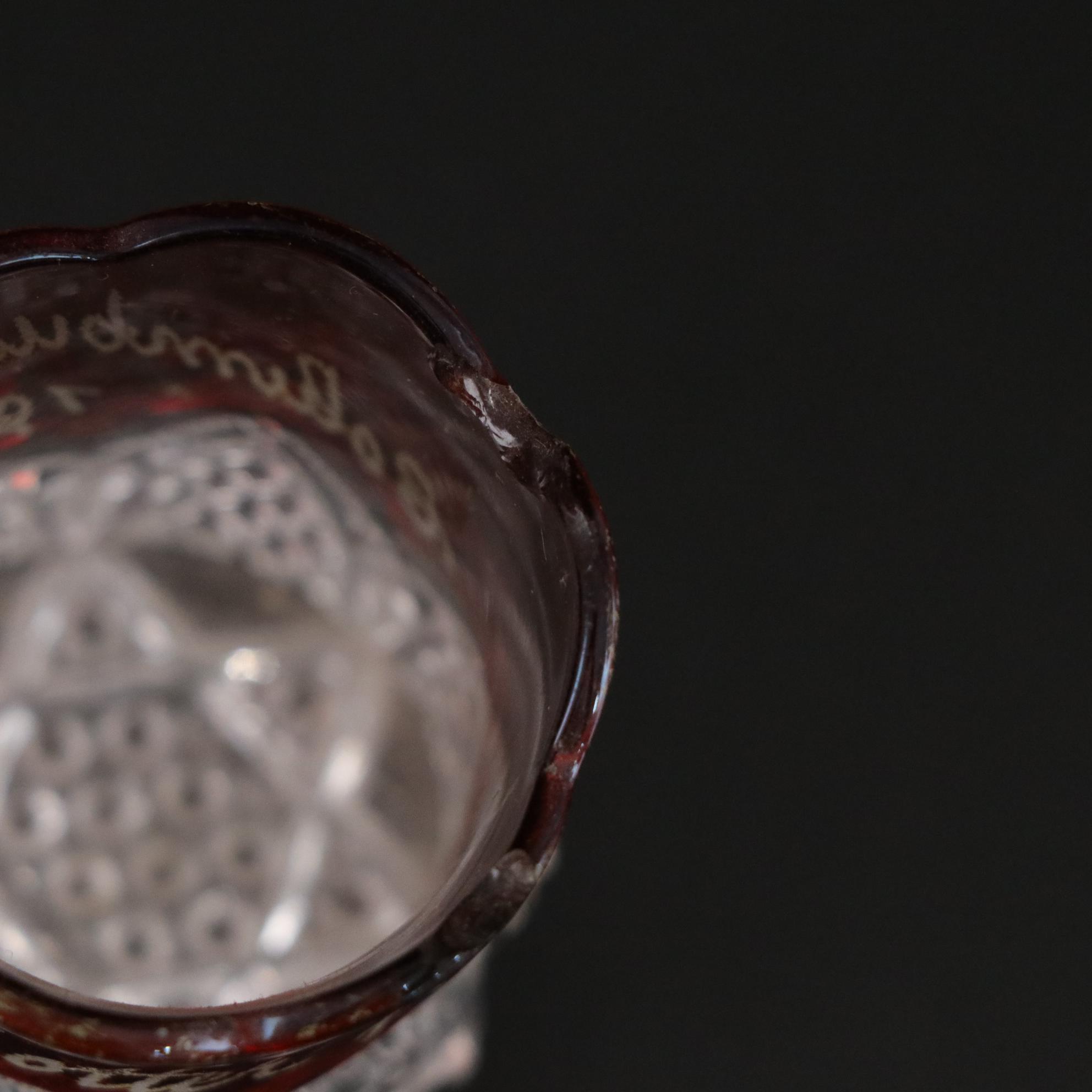 Footed Ruby Iridescent Flash Box, 1915 Commemorative Toothpick Holder and More