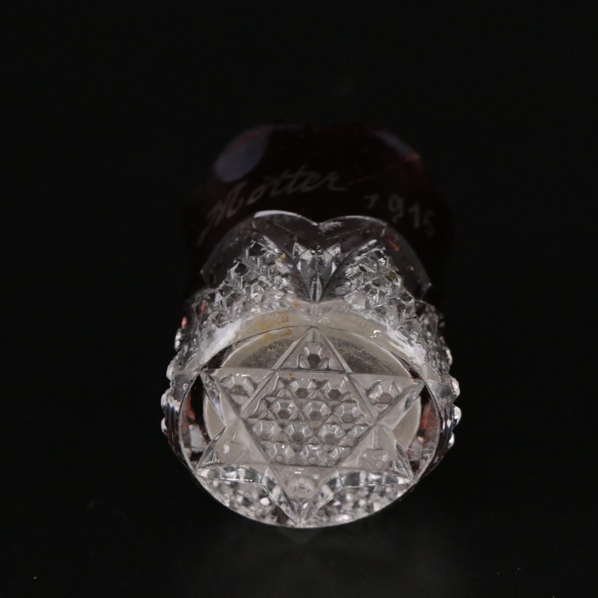 Footed Ruby Iridescent Flash Box, 1915 Commemorative Toothpick Holder and More