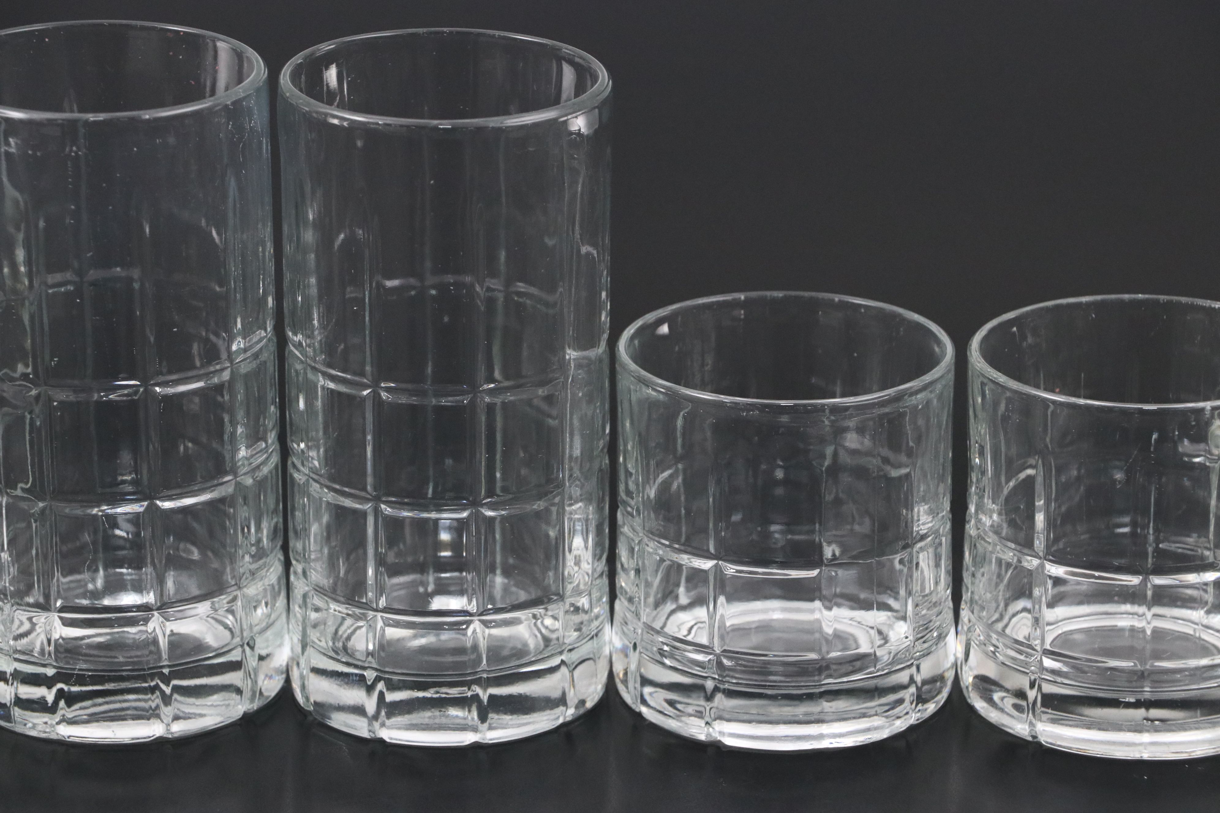 Anchor Hocking "Tartan Clear" Pitcher, Tumblers, and Old Fashioned Glasses