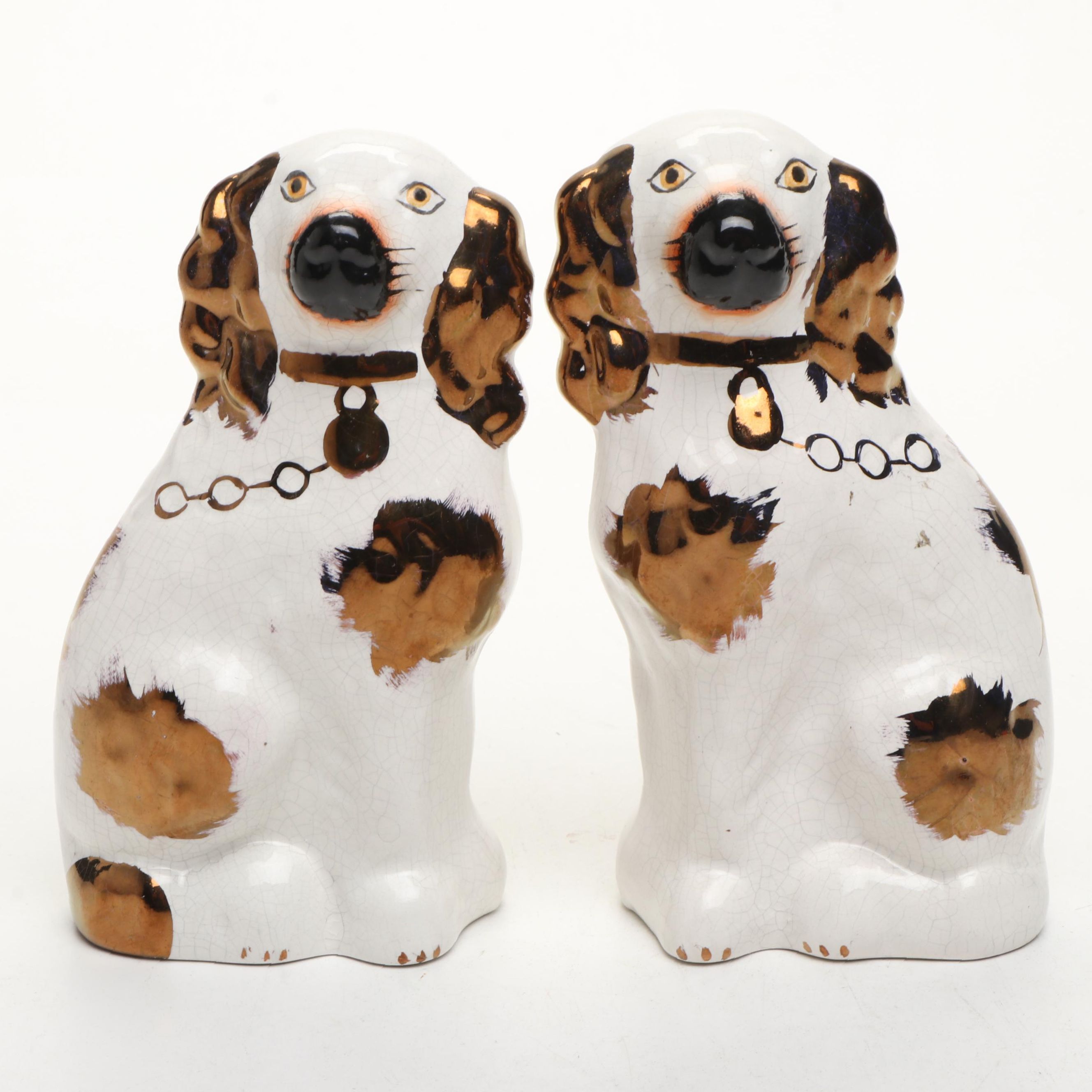 Staffordshire Porcelain Spaniel Dogs, Late 19th/Early 20th C.