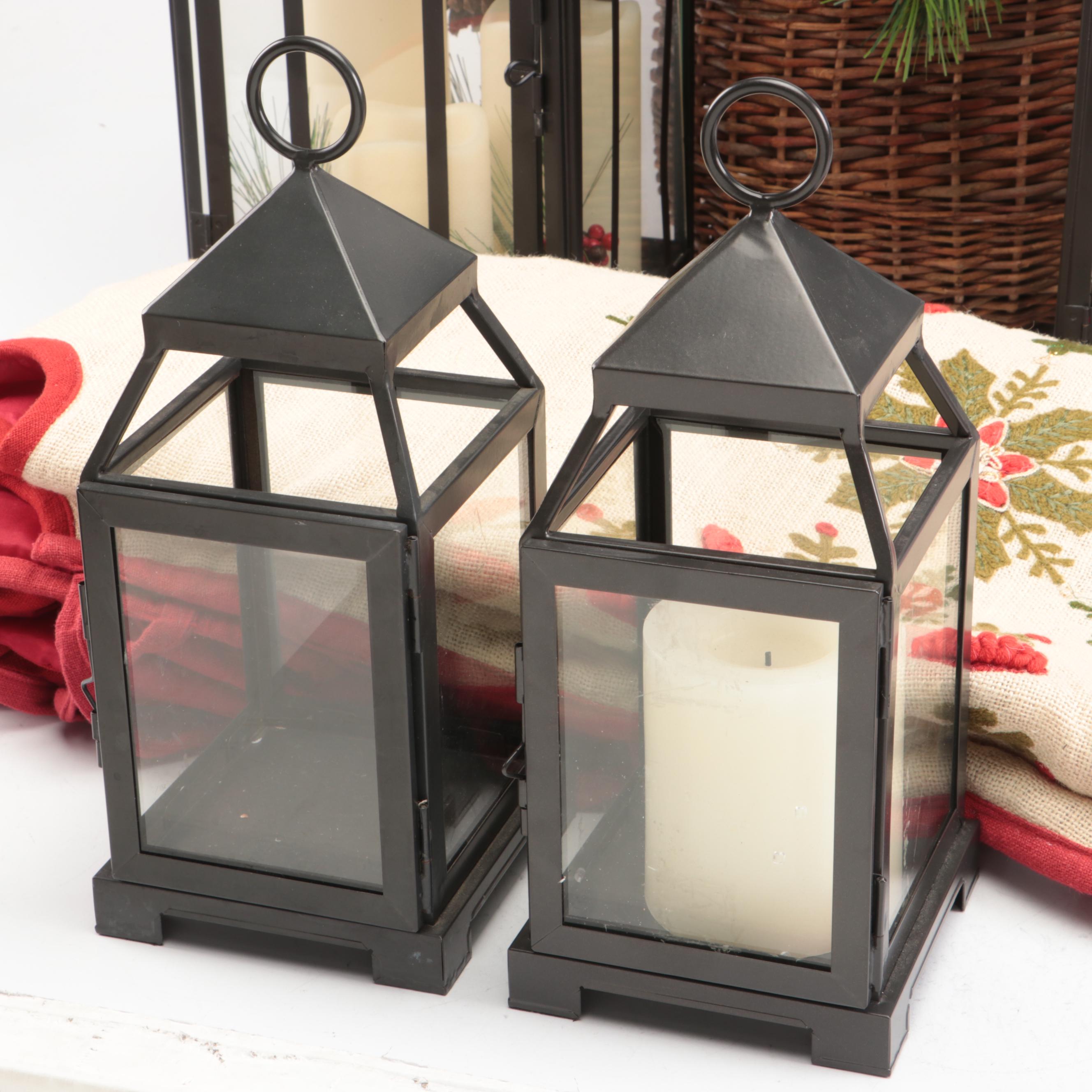 Pottery Barn Metal Lanterns with Peir 1 Jule Tree Skirt with Other Basket