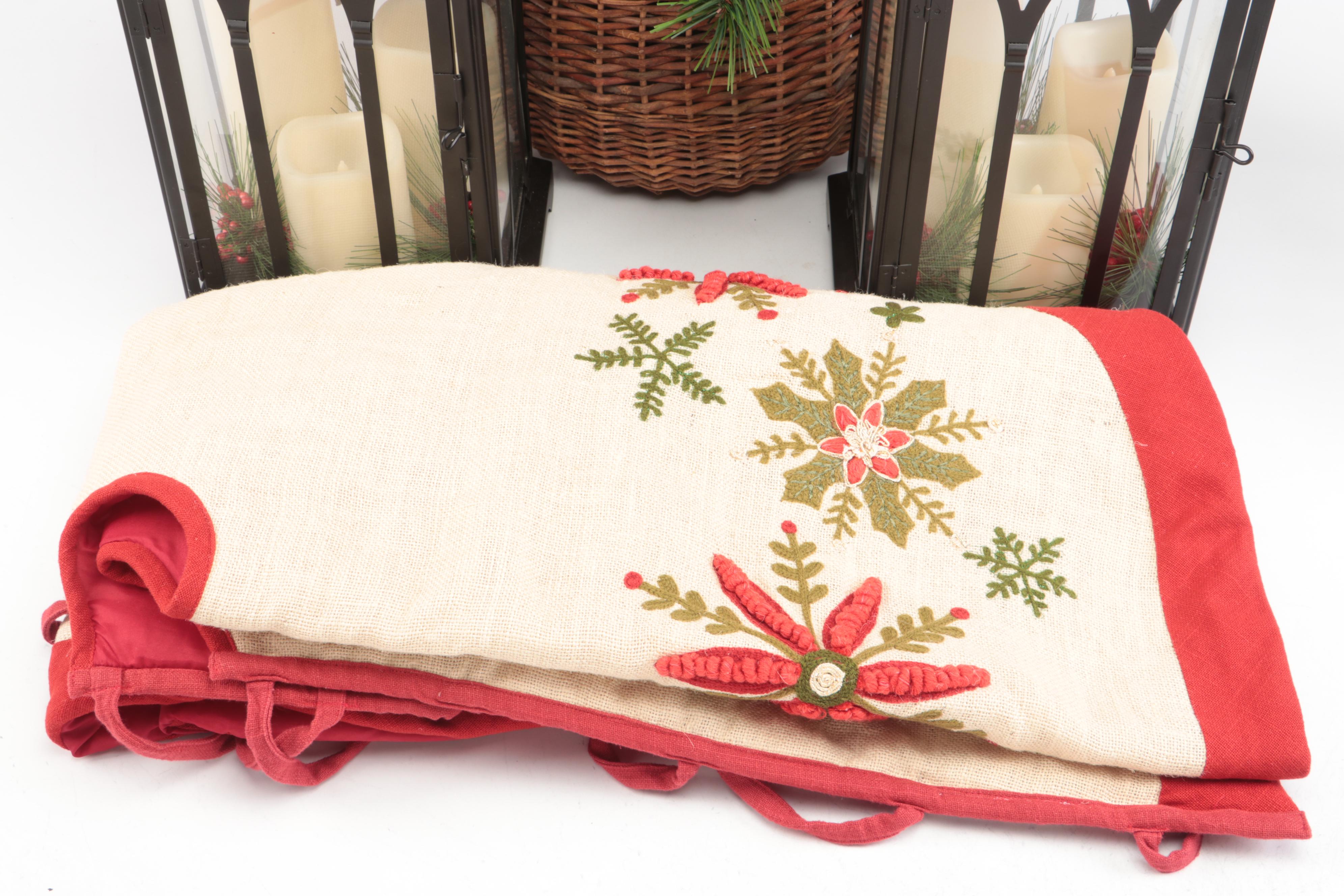 Pottery Barn Metal Lanterns with Peir 1 Jule Tree Skirt with Other Basket