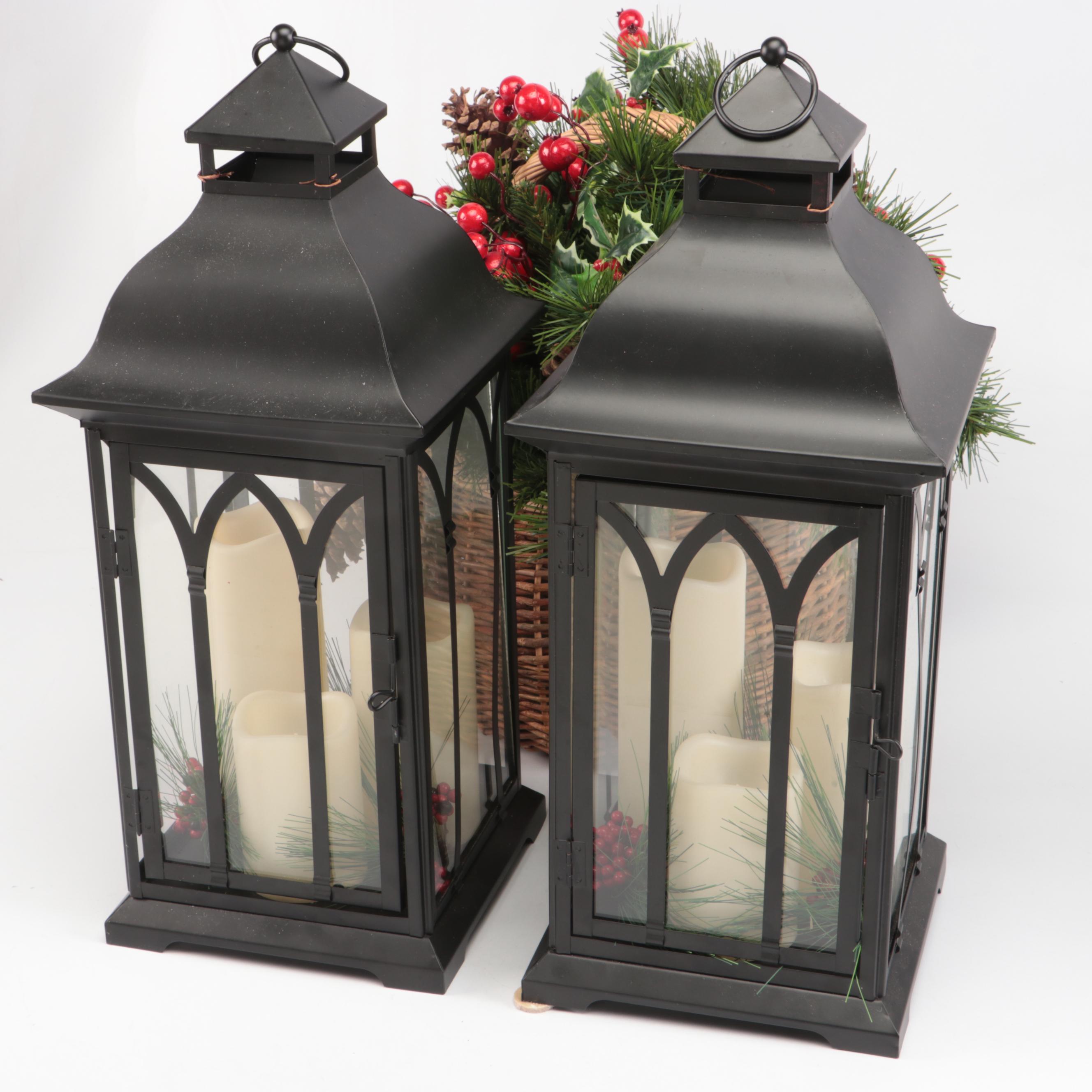 Pottery Barn Metal Lanterns with Peir 1 Jule Tree Skirt with Other Basket